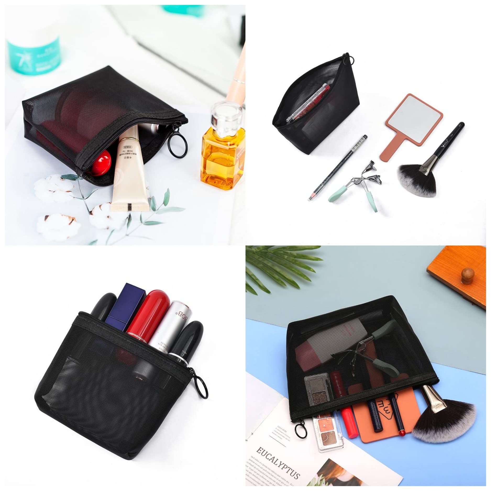 Clear Mesh Cosmetic Bag Set of 3 - Waterproof Travel Makeup Organizer with Zipper Pouch for Home, Office & Vacation - Perfect for Toiletries, Jewelry & Small Essentials Storage