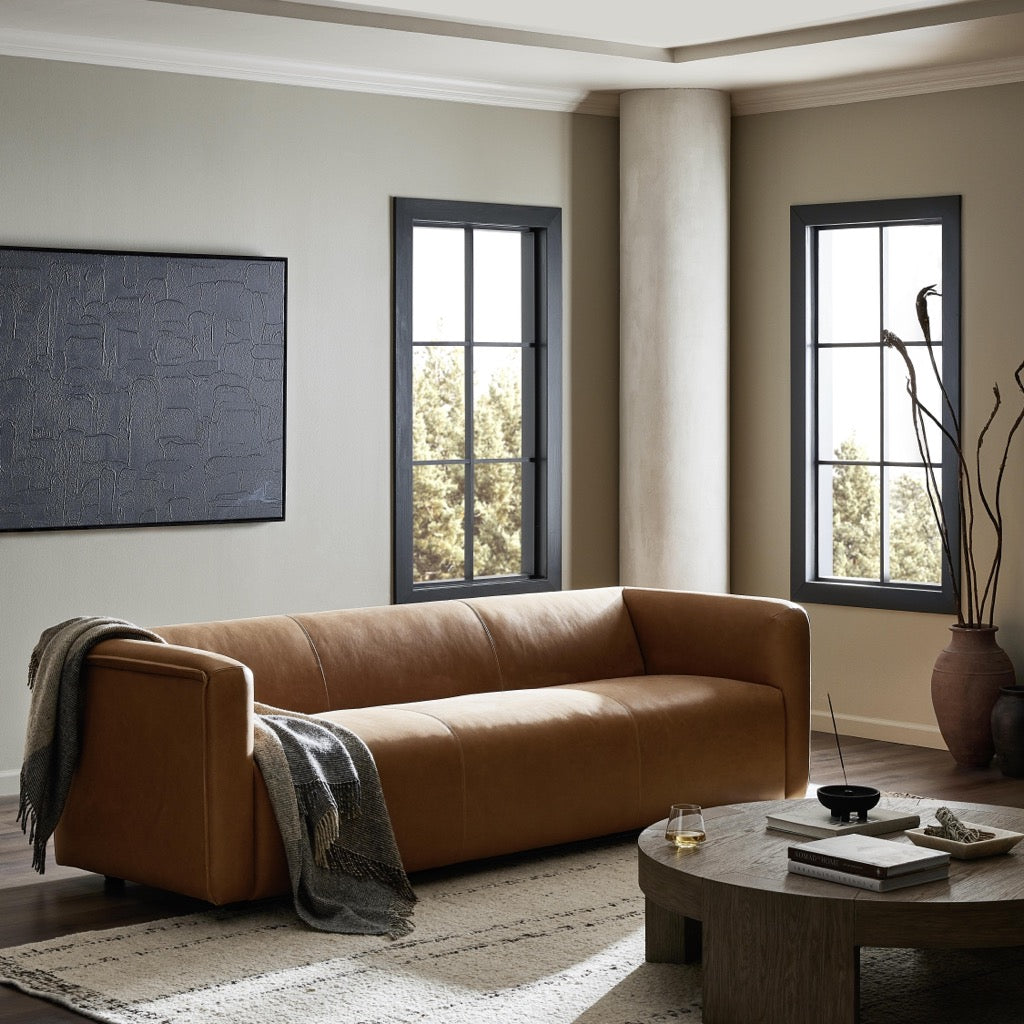 Wellborn Palermo Cognac Leather Sofa - Modern Luxury Living Room Furniture for Home & Office - Perfect for Relaxing, Entertaining & Stylish Decor
