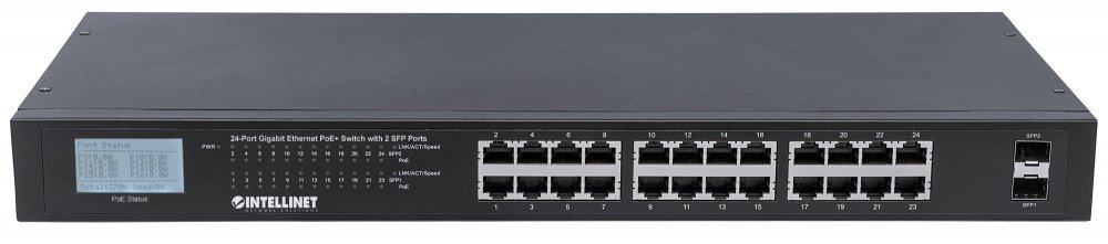 Intellinet 24-Port Gigabit PoE+ Network Switch with 2 SFP Ports | 250W Power Budget | IEEE 802.3af/at Compliant | for IP Cameras, VoIP Phones & Wireless Access Points | Ideal for Office & Business Network Setup