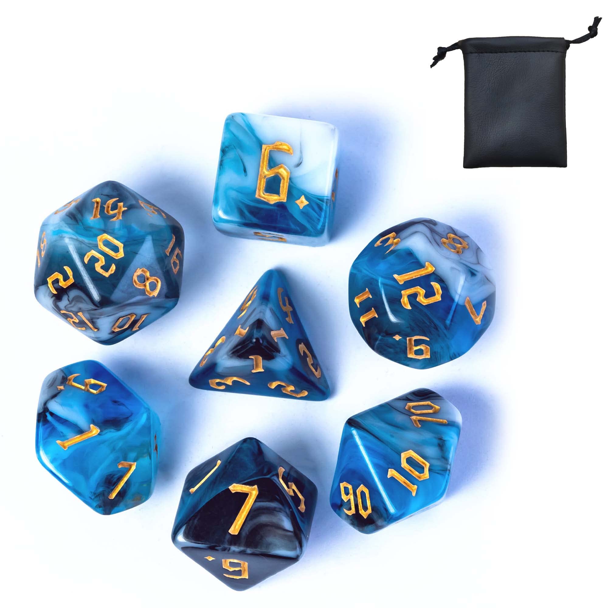 Premium KSNDie 7-Piece Polyhedral DND Dice Set for Dungeons & Dragons RPG - Blue, Black & White Marble Design - Perfect for Tabletop Gaming, D&D Campaigns & Roleplaying Adventures
