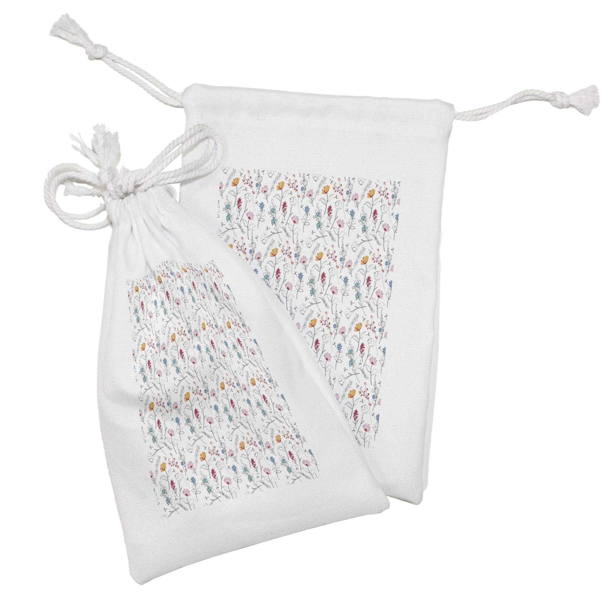 Ambesonne 2-Pack Botanical Fabric Pouches - Carnation Lily Summer Blooming Garden Petals Drawstring Bags (9