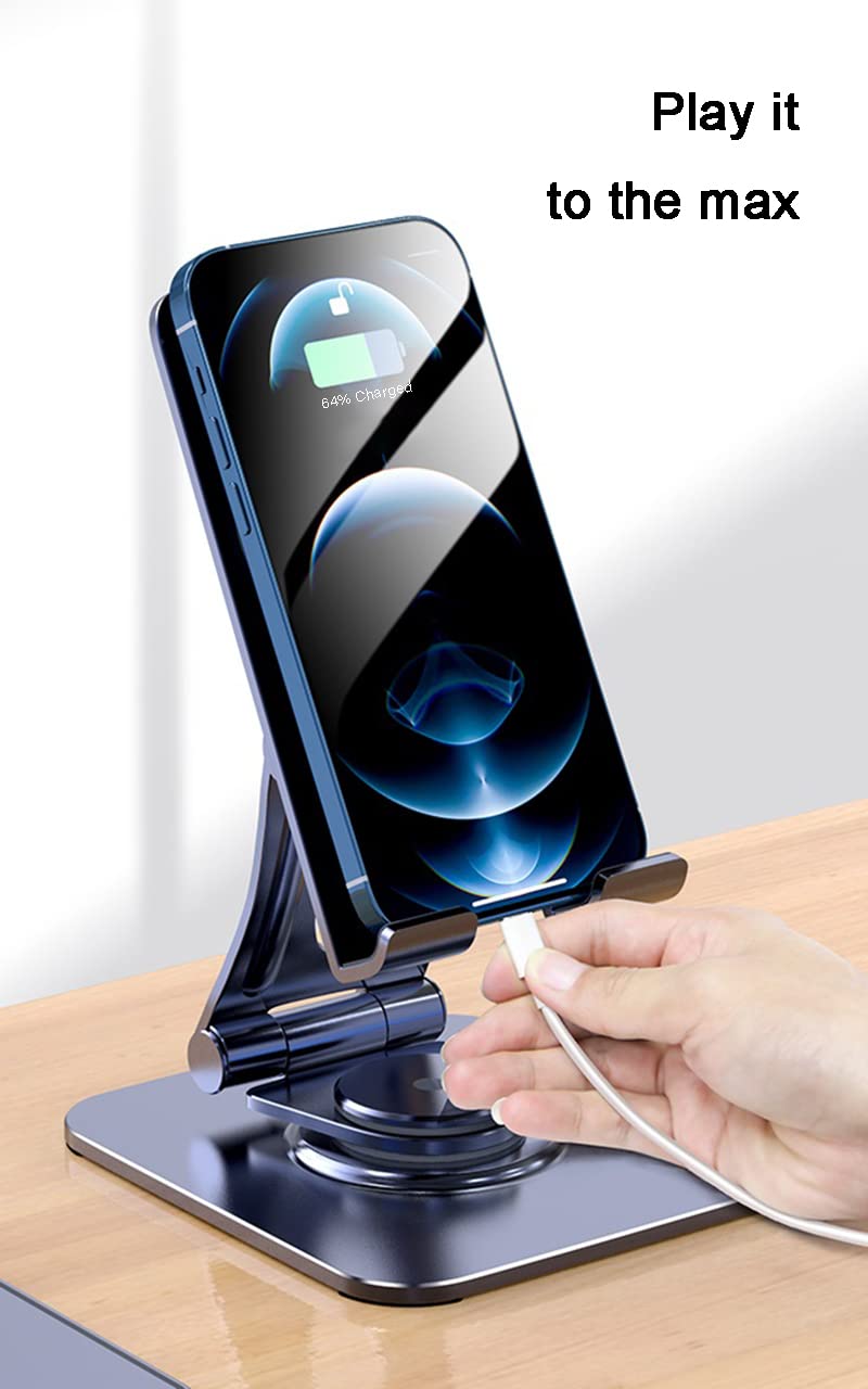 360° Rotating Aluminum Tablet Stand for iPad Air/Mini/Pro, iPhone 13/12 (4-13 Inch) - Portable & Adjustable Holder for Drawing, Watching, Video Calls - Perfect for Home, Office & Travel (Gray)