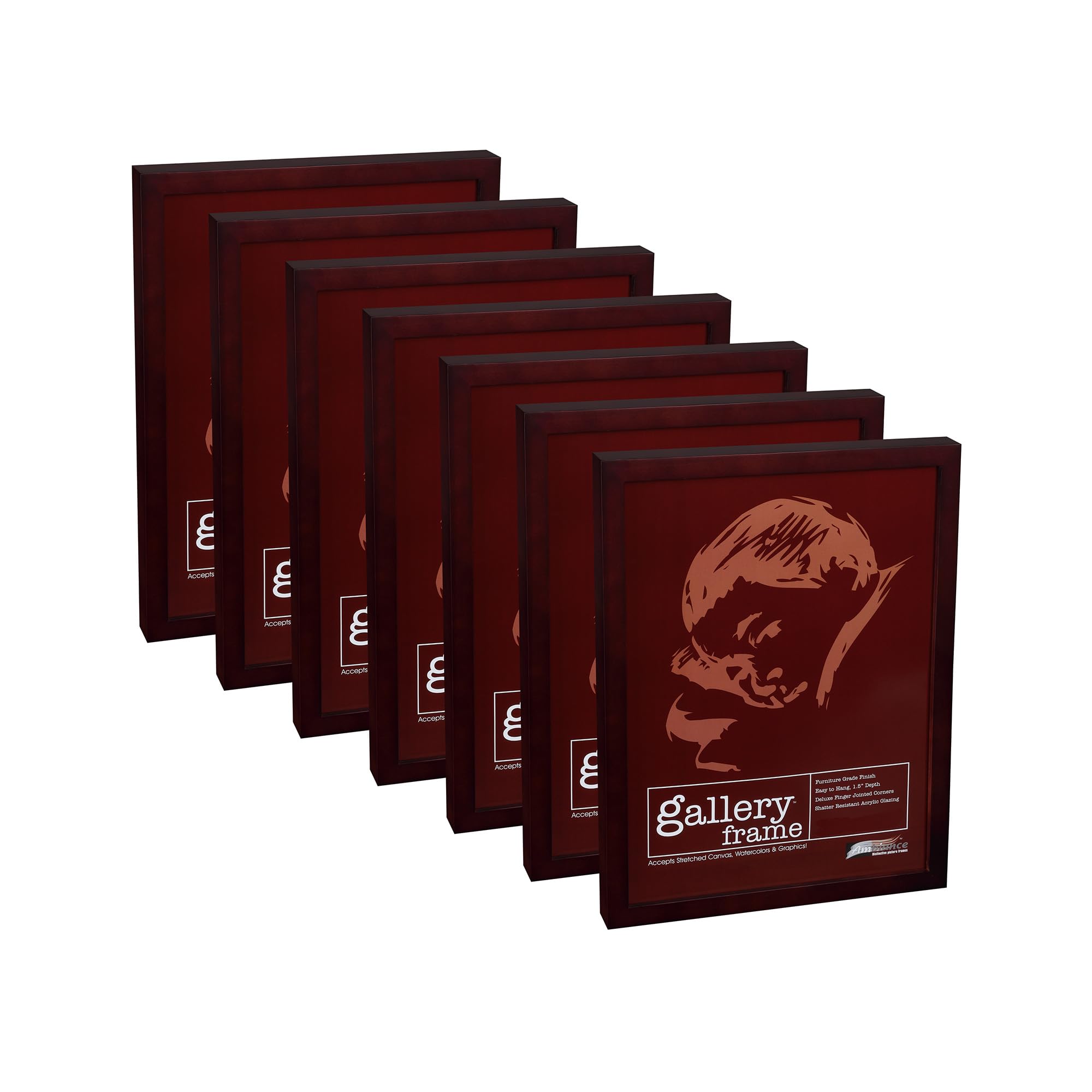 Ambiance Gallery 6x6 Inch Mahogany Wood Picture Frames - Set of 8 with Shatter-Resistant Acrylic Glazing & MDF Backing, 1.5