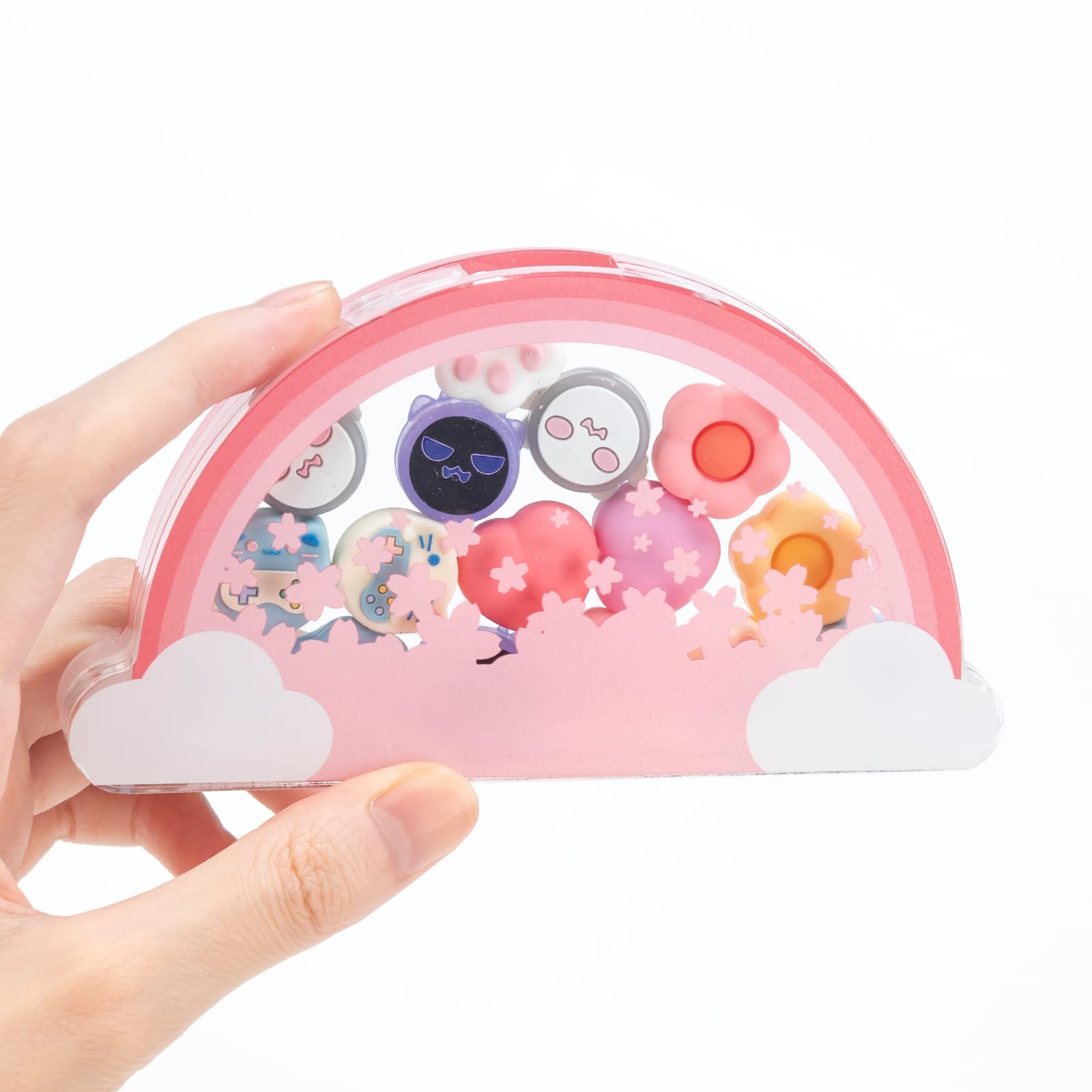GeekShare Clear Acrylic Thumb Grips Storage Box for Switch/PS5/Xbox - Portable Magnetic Case for Gaming Accessories - Rainbow Cloud Design