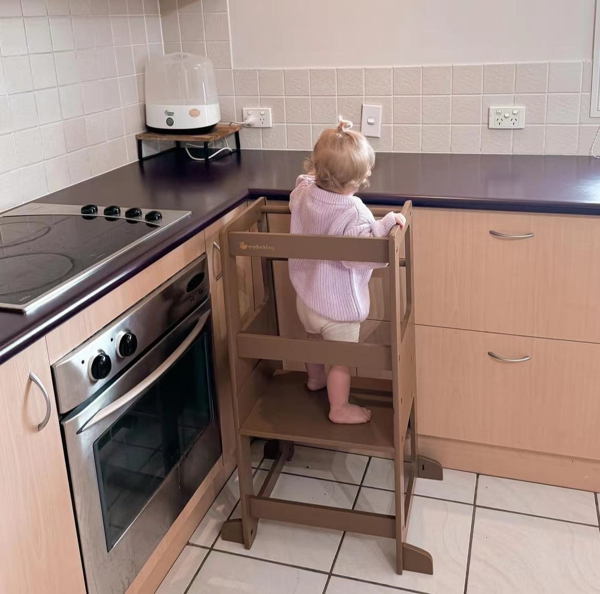 LOLA Deluxe Wooden Learning Tower for Toddlers - Adjustable Height Kitchen Helper Step Stool - Safe & Sturdy Montessori Toddler Standing Tower for Cooking, Baking & Learning - Perfect for Kids Ages 2-6