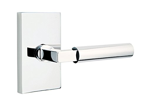 Emtek Privacy Door Lever Set - Modern Rectangle Rosette Design - Left Hand Hercules Lever in Polished Chrome - Perfect for Bedroom & Bathroom Privacy Locks