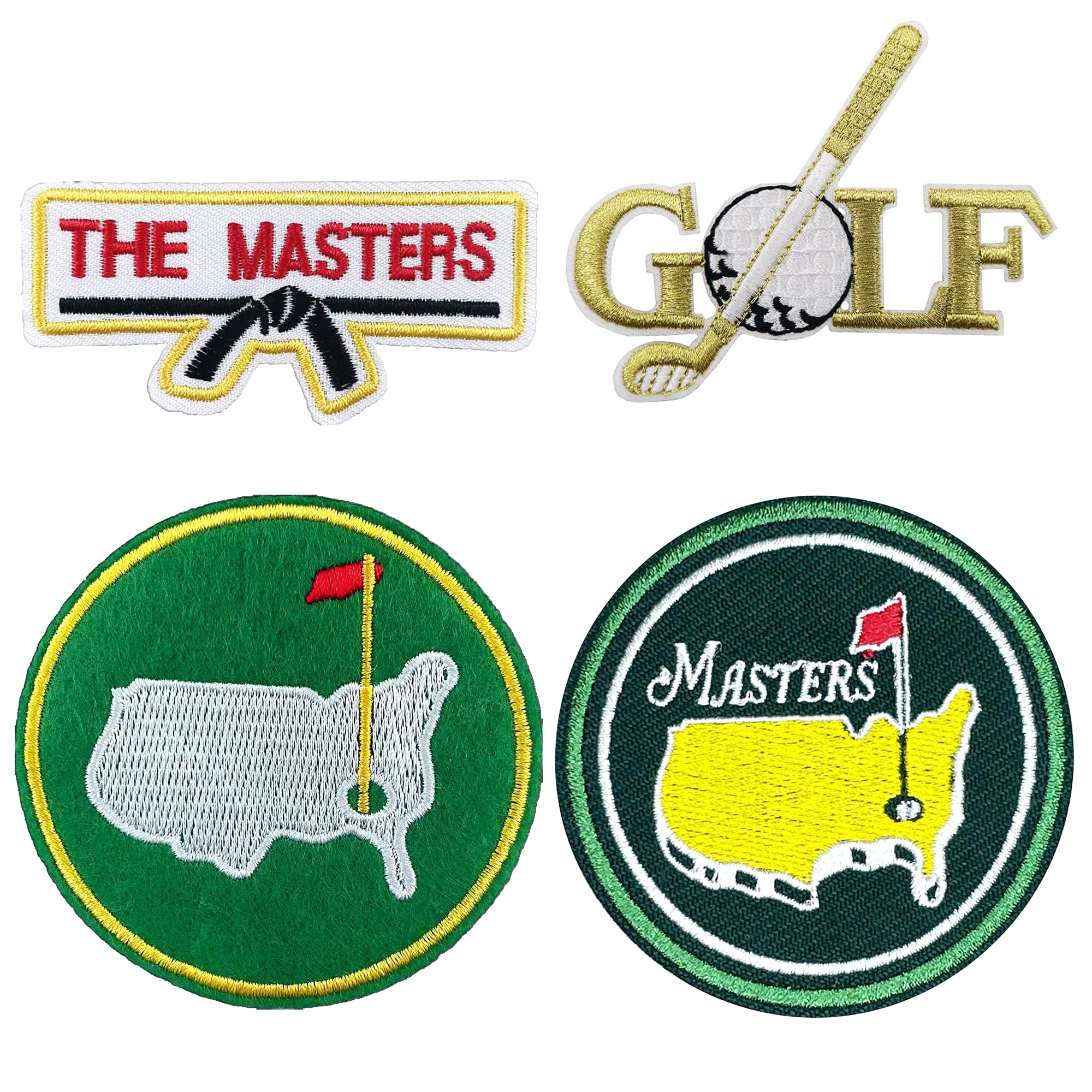 4 PCS Masters Golf Iron On Patches - Embroidered Emblem for Hats, Backpacks & Bags - Perfect for Golf Costumes, Caddy Uniforms & DIY Crafts - Durable & Washable Fabric Appliques