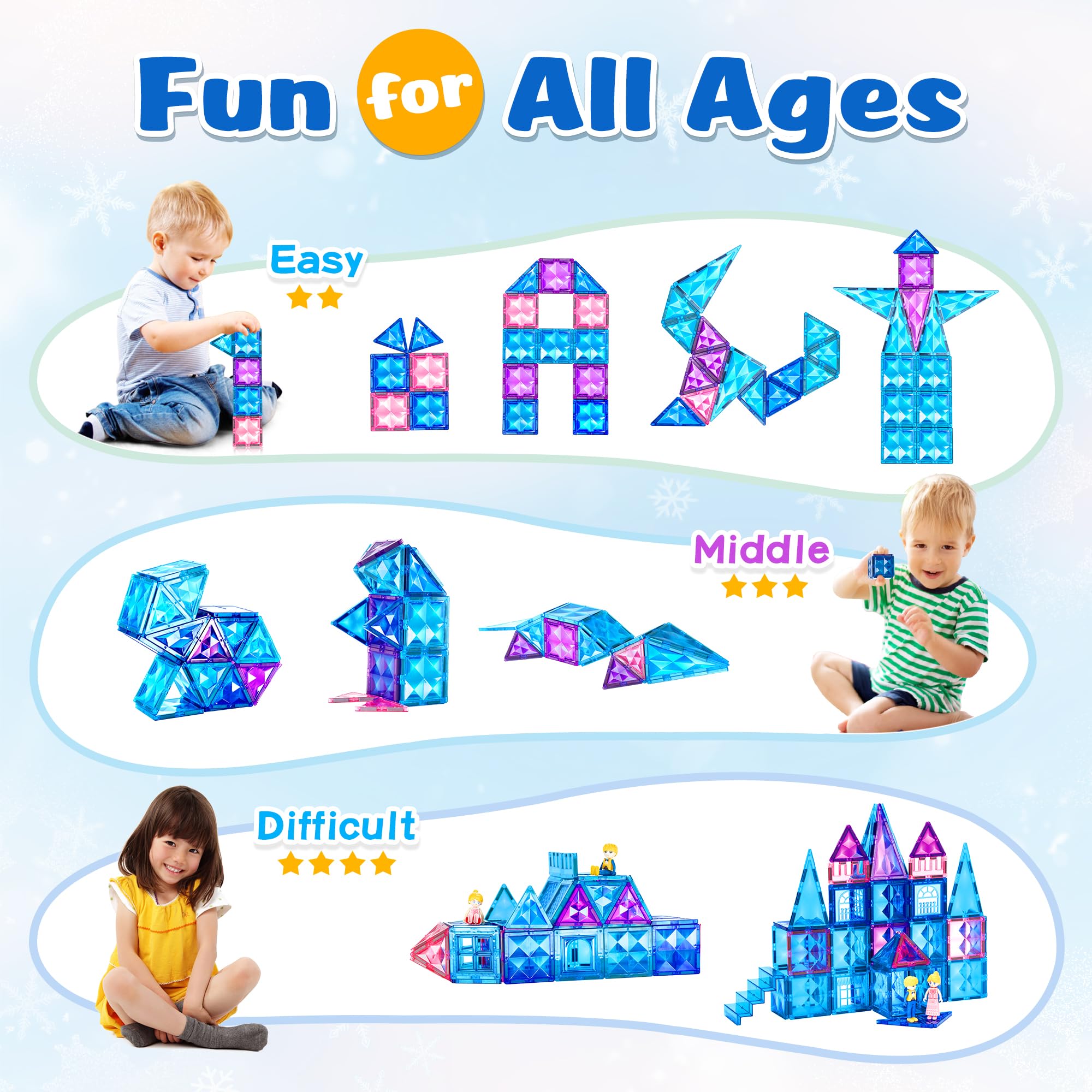 Frozen Castle Magnetic Tiles - 3D Diamond Building Blocks STEM Educational Toys for Kids Ages 3-8, Creative Construction Set for Pretend Play & Learning, Perfect Birthday Gift for Boys & Girls | Great for Preschool Classroom, Home Playroom & Indoor Activities