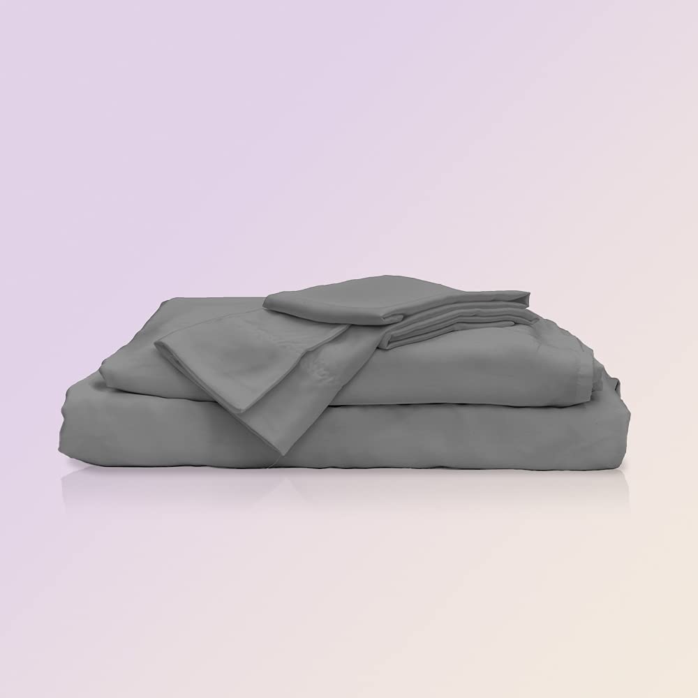 Sheets & Giggles 100% Eucalyptus Lyocell Bed Sheet Set - Naturally Cooling, Ultra Soft, Moisture-Wicking, Temperature Regulating, Vegan 3-Piece Twin Size in Grey - Perfect for Hot Sleepers & Eco-Friendly Bedrooms
