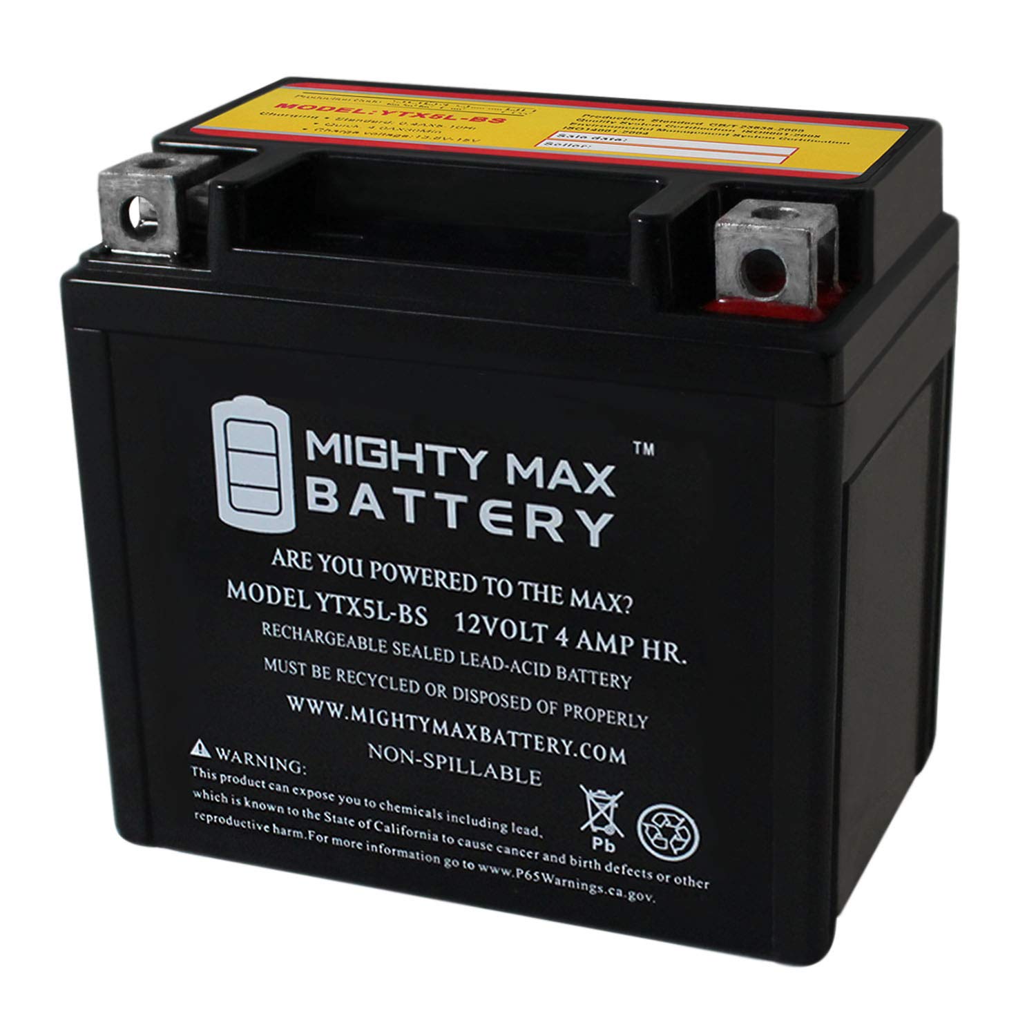 Mighty Max YTX5L-BS 12V 4AH Rechargeable Battery - Compatible with Kymco Sento 50 2008 Scooter - Perfect for Motorcycle, ATV & Power Sports Applications