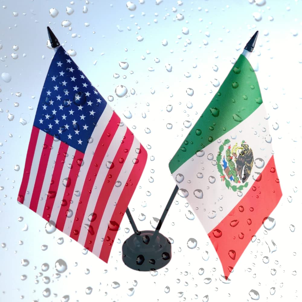 US Mexico Friendship Table Flag Set - Mini American & Mexican Desk Flags for Office, Room Decor, Party & Events | Patriotic Display for Home, School & Gifts
