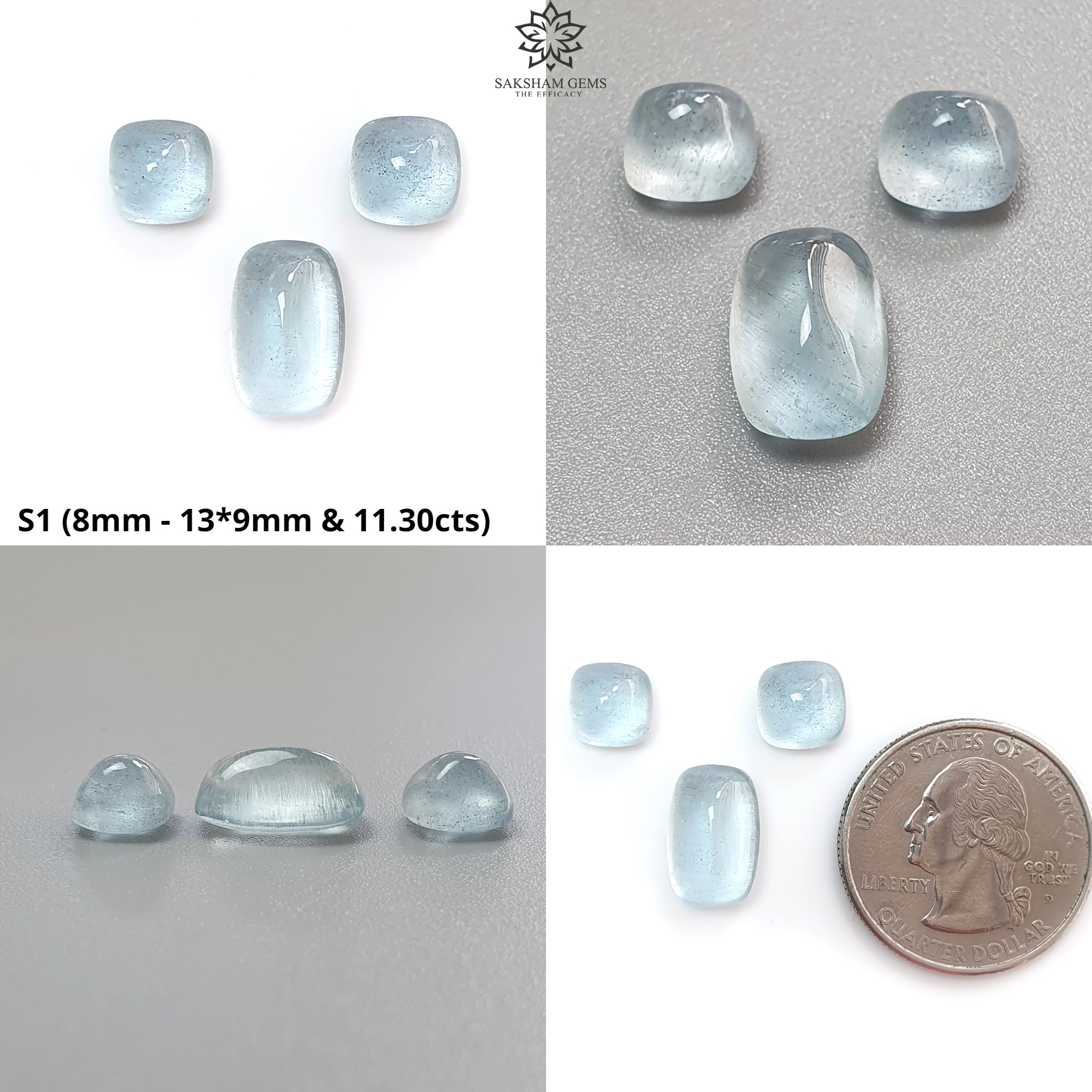 Natural Untreated Blue Aquamarine Gemstone Cabochon - Oval, Pear & Cushion Shape (2pcs/3pcs Set) | March Birthstone for Jewelry Making, Healing Crystals & Spiritual Gifts