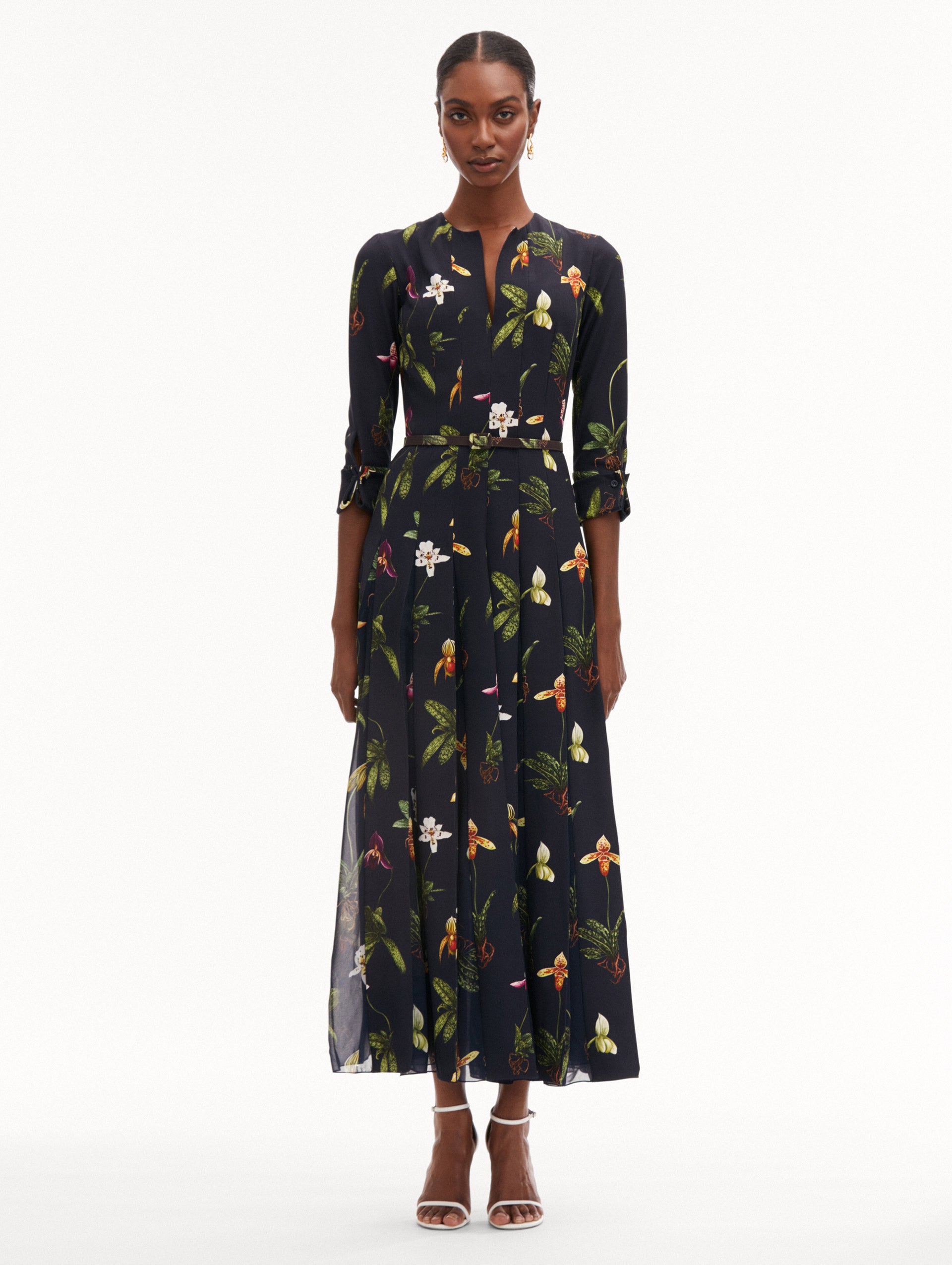 Elegant Orchid Cady Inset 3/4 Sleeve Floral Dress for Women - Perfect for Weddings, Parties & Special Occasions