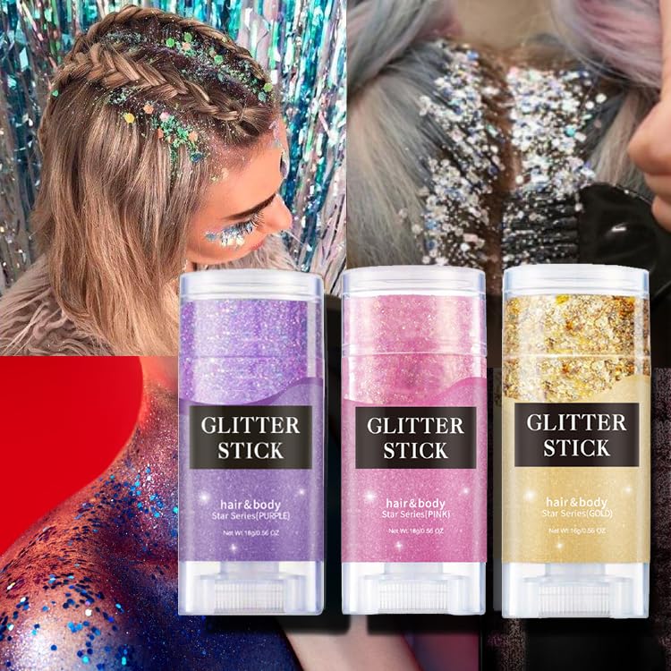 **Blue Holographic Body Glitter Stick - Sparkling Face & Body Glitter Makeup for Women - Perfect for Parties, Festivals, and Cosplay**