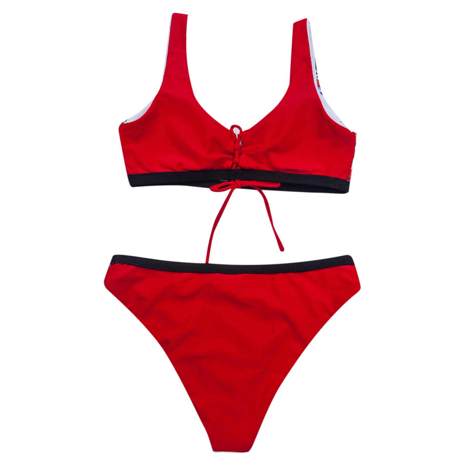 Women's One Piece Swimsuit & Bikini Set - White & Red Bathing Suits for Swimming, Beach Vacation, Pool Party | High Waist Swimwear for Summer, Water Aerobics, Resort Wear
