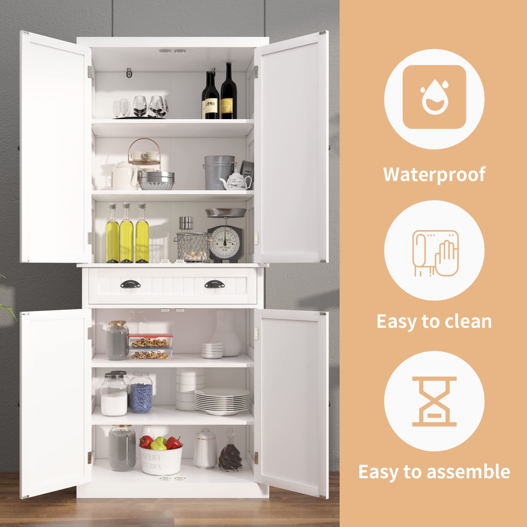 ARTPOWER White Kitchen Pantry Storage Cabinet with Drawer & Adjustable Shelves - Organizer for Kitchen, Bathroom, Hallway | Perfect for Small Spaces, Apartment Living & Home Organization