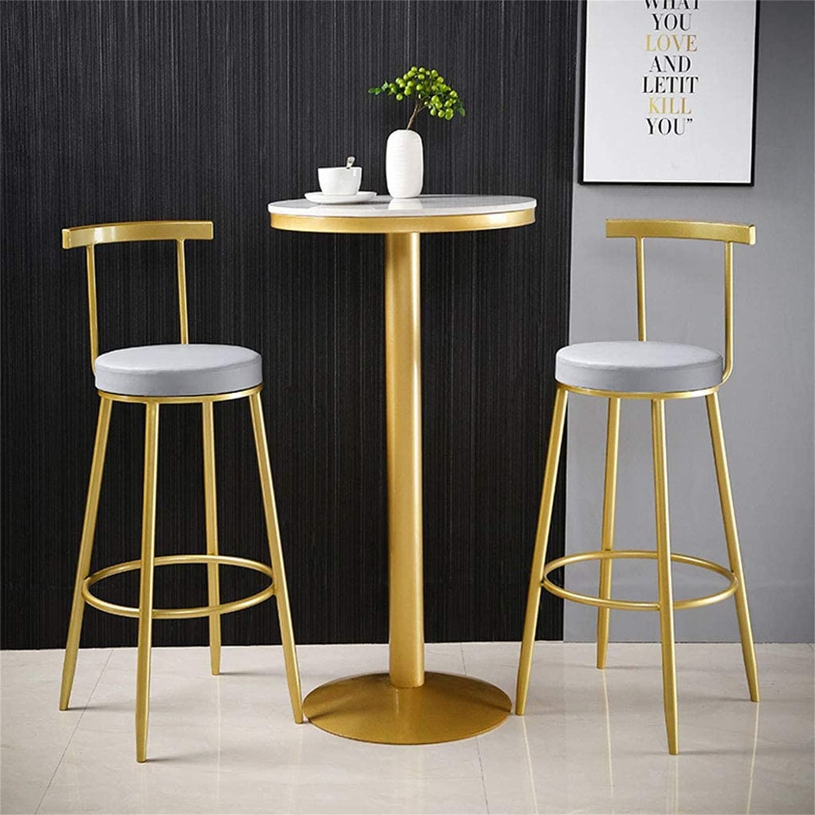 Modern Round Marble Top High Table with Gold Base - Sturdy & Easy to Assemble Bistro Table for Restaurant, Cafe, Bar, Pub (41.3