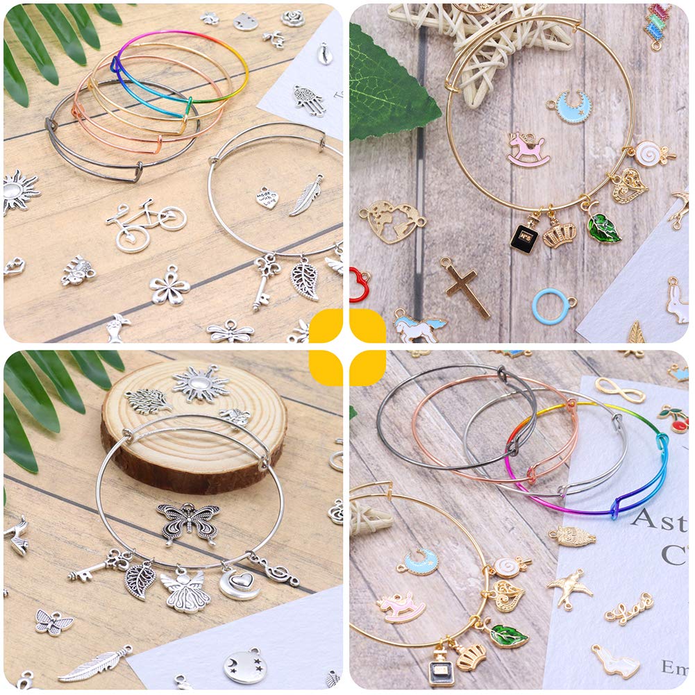 POPMISOLER 340-Piece DIY Charm Bracelet Making Kit - 40 Adjustable Wire Bracelets, 100 Charms, 200 Jump Rings - Jewelry Craft Supplies for Teens & Adults - Perfect for Gifts, Parties, and Creative Projects