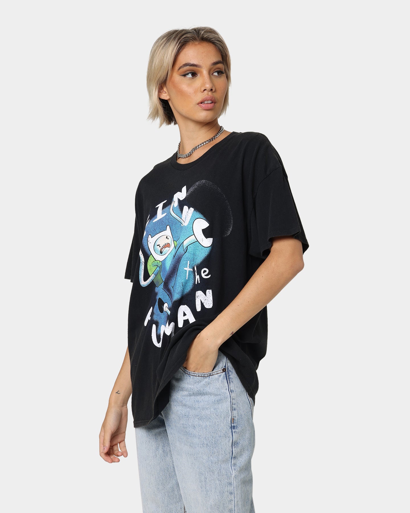 Vintage Adventure Time Finn The Human Graphic T-Shirt - Black Wash - Retro Cartoon Tee for Men & Women - Perfect for Cosplay, Casual Wear & Fan Gifts