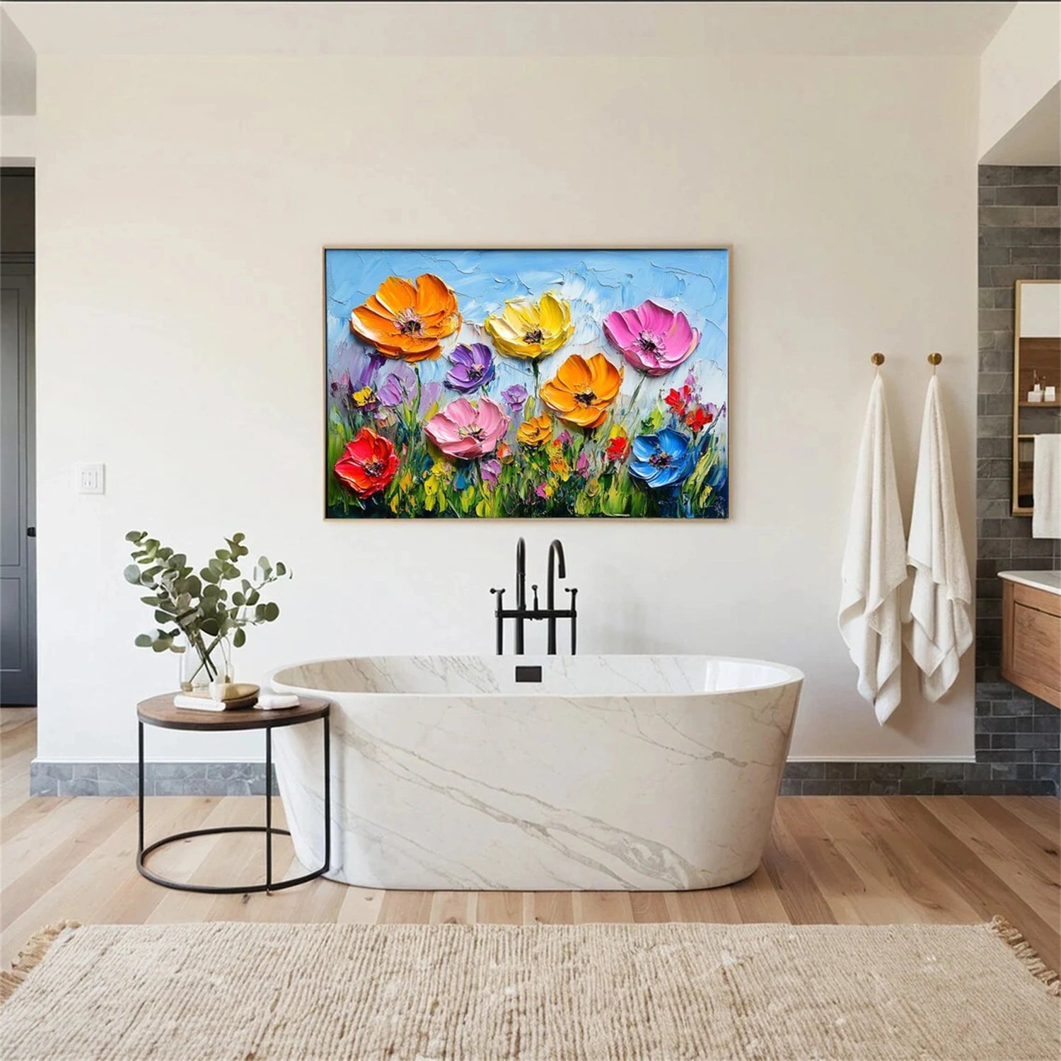 Beautiful Flower and Tree Painting #FT122 - Handmade Canvas Art for Home Decor, Living Room, Bedroom & Office Wall