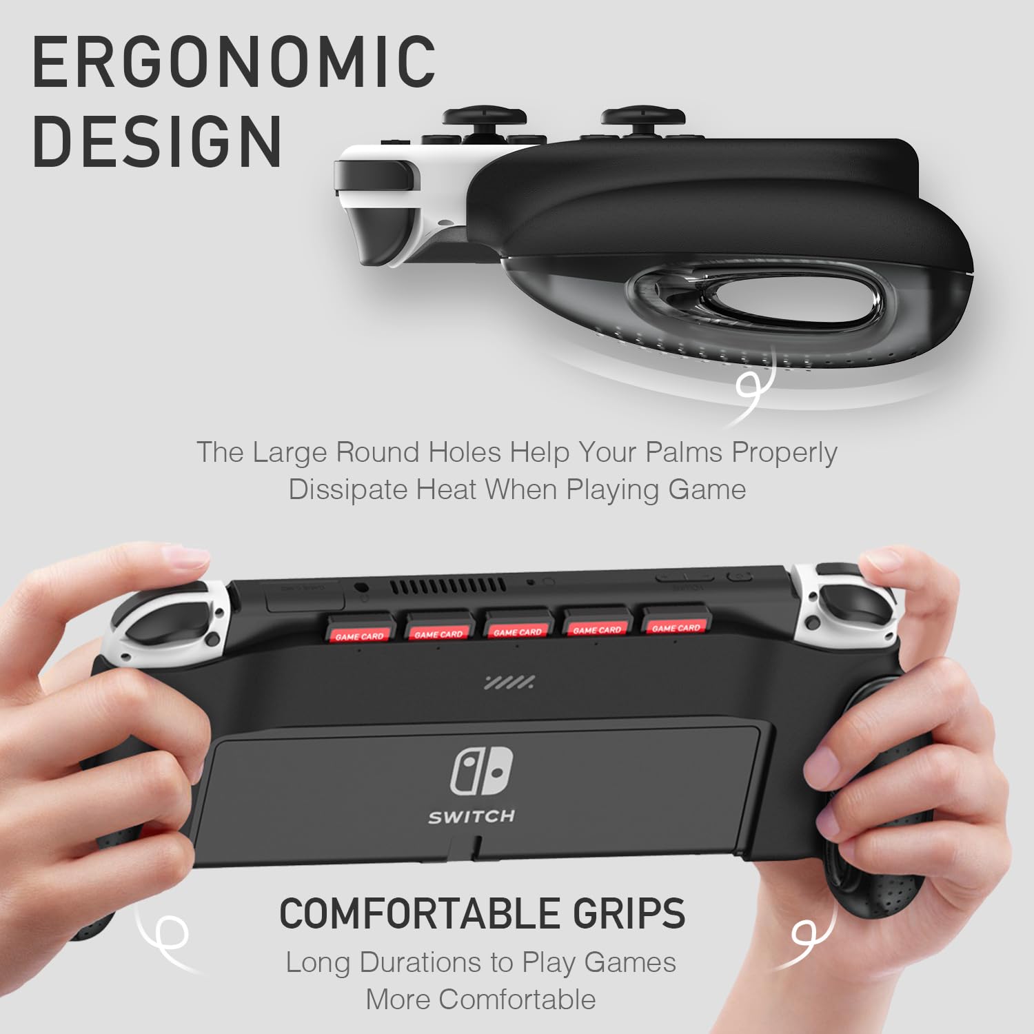 Ergonomic Grip Case for Nintendo Switch OLED - Comfortable Handheld Controller with 5 Game Card Slots | Perfect for Gaming on the Go, Travel & Long Play Sessions