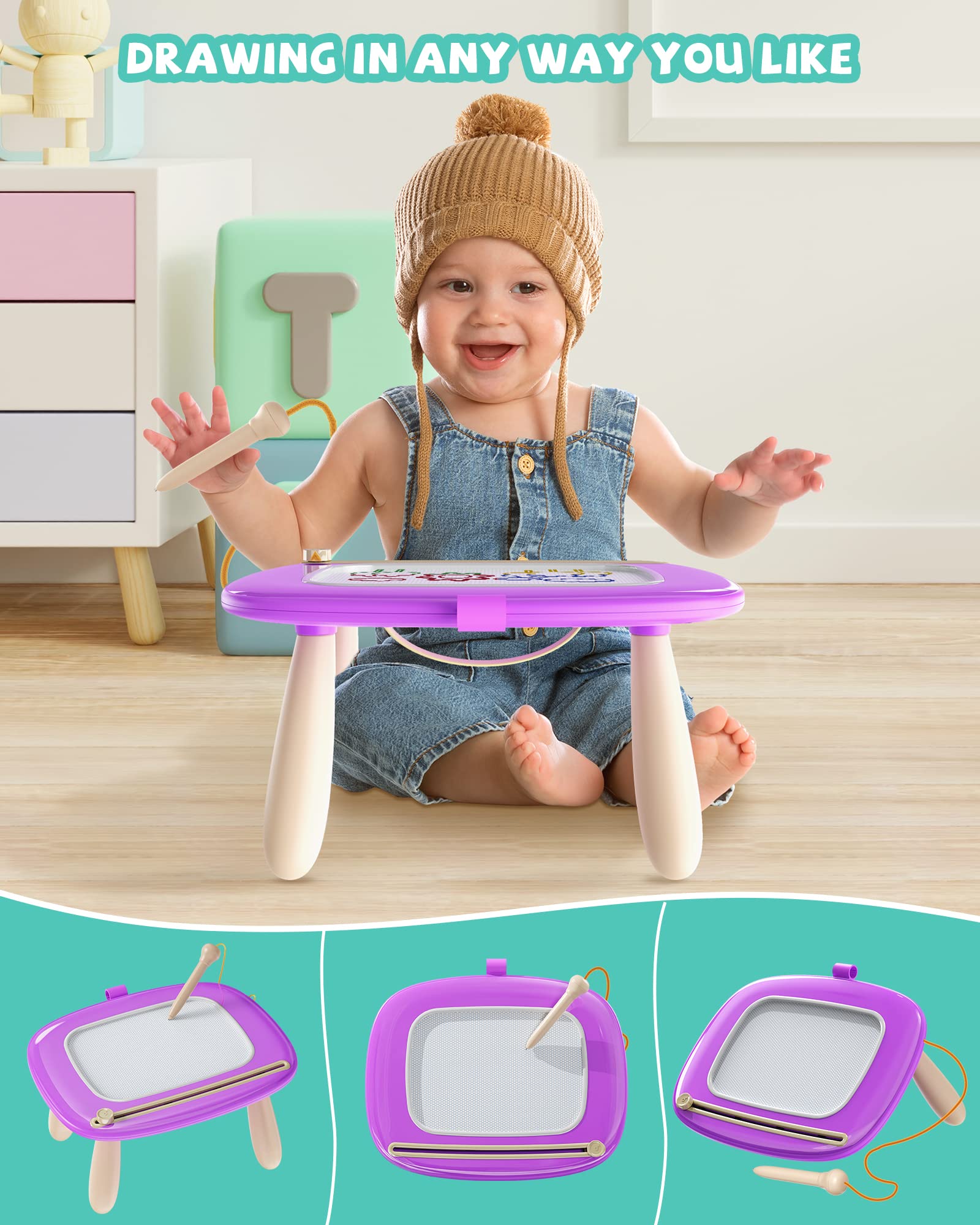 Magnetic Drawing Board for Toddlers 1-3 - Purple Doodle Toy for Kids | Birthday & Christmas Gift
