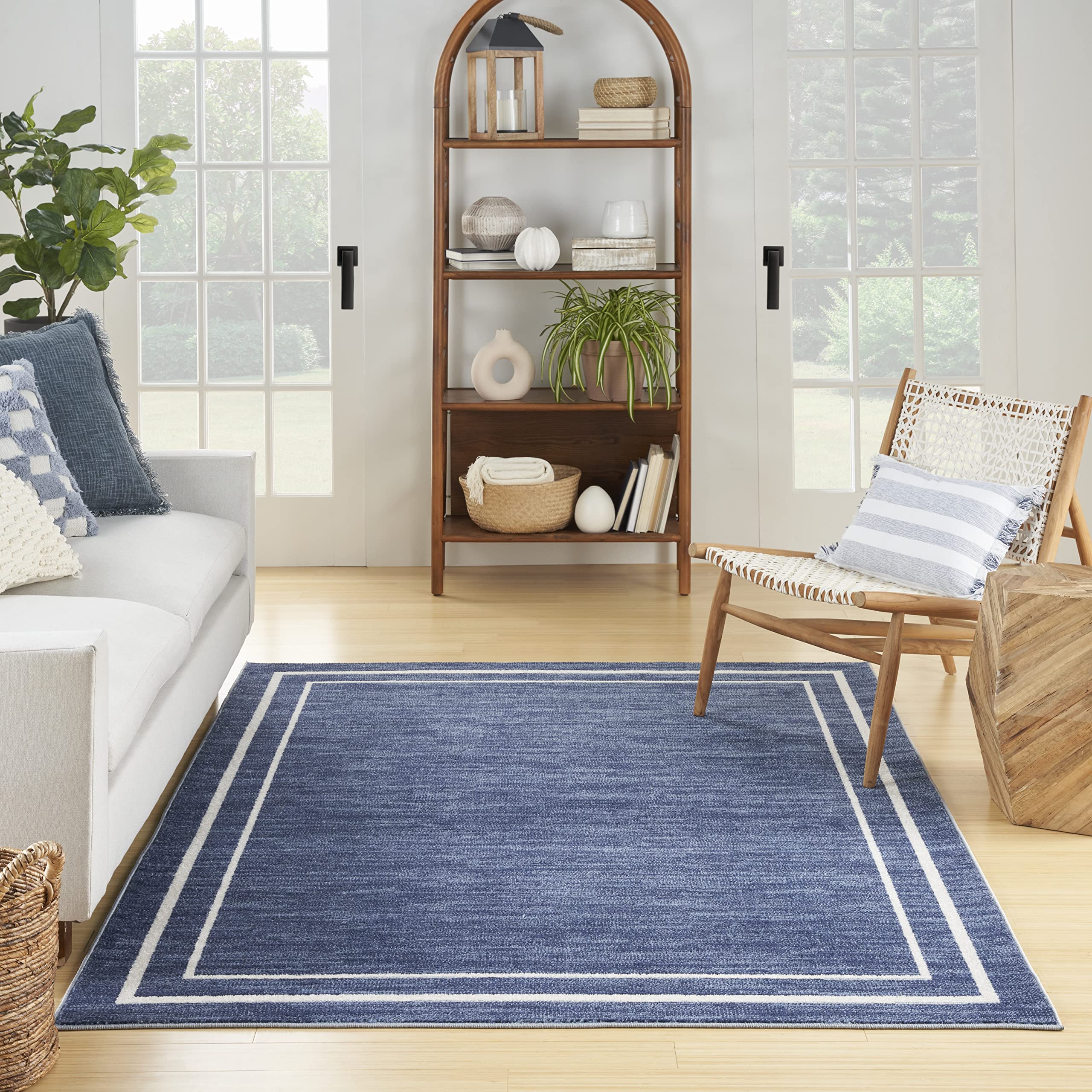 Nourison Essentials 5' x 7' Navy/Ivory Contemporary Area Rug - Soft Polypropylene Indoor Rug for Living Room, Bedroom & Office