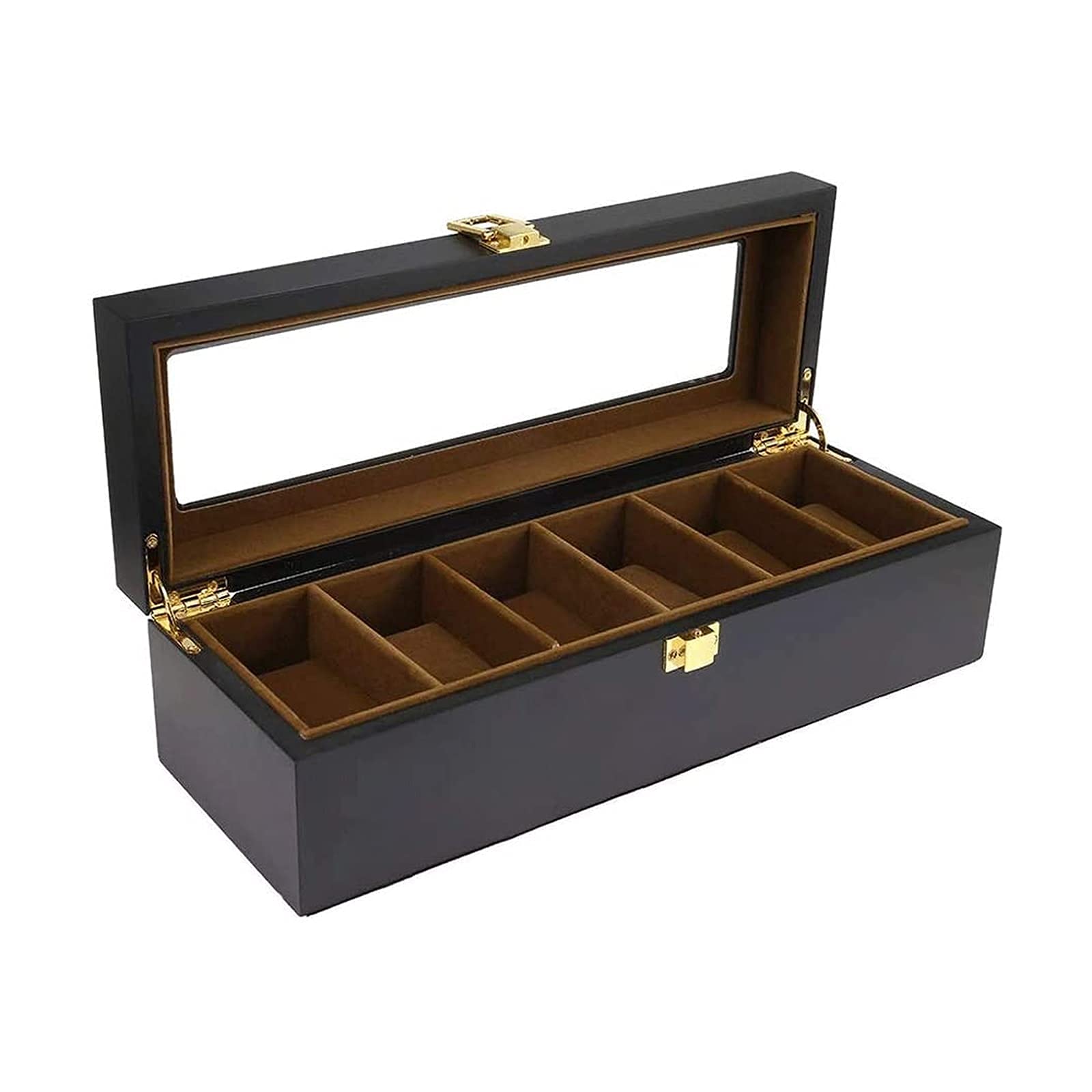 6-Slot PU Leather Watch Display Case with Glass Top - Jewelry Box & Watch Organizer for Storage & Showcase | Perfect for Watch Collectors & Jewelry Lovers (Black)