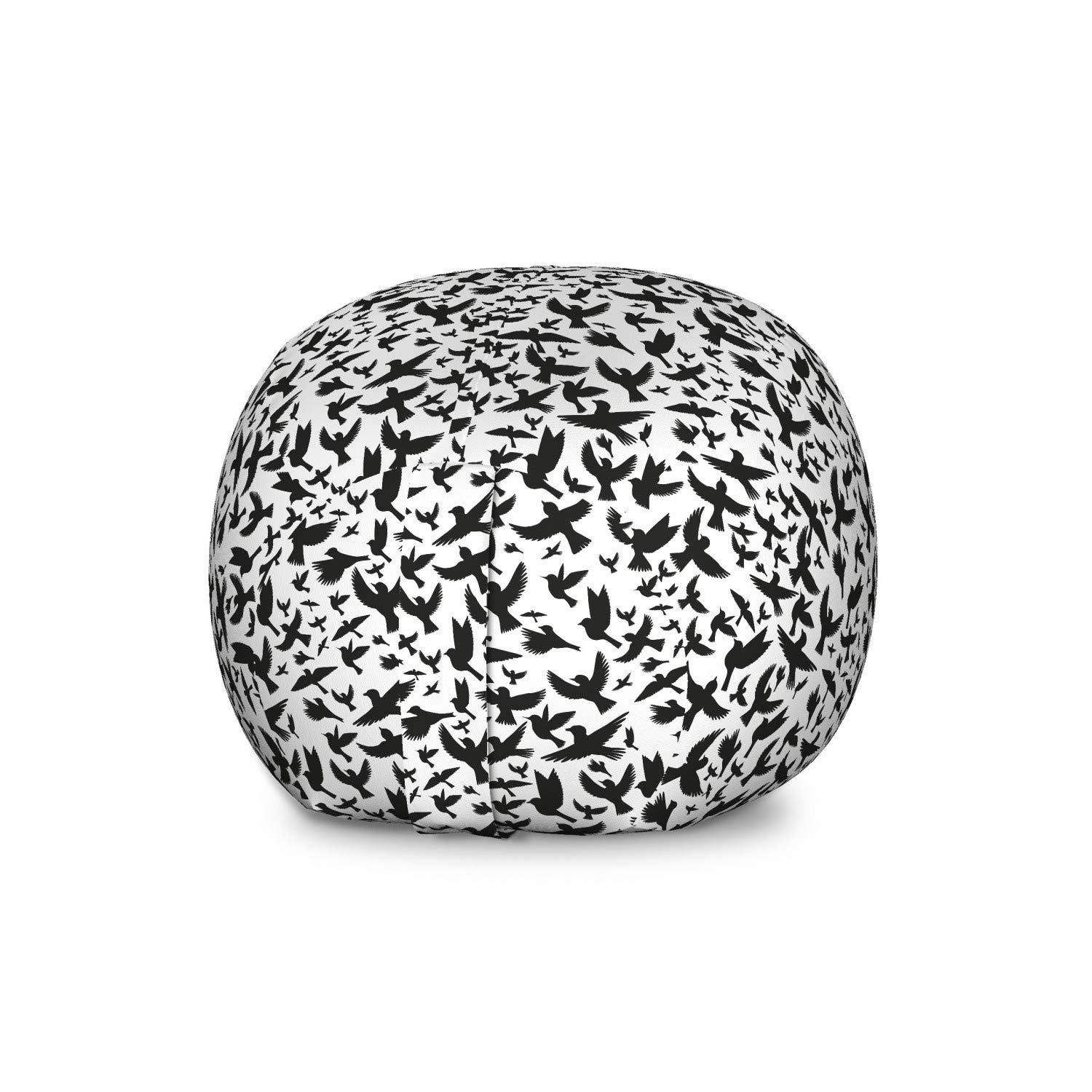 Ambesonne Large Washable Storage Toy Bag Chair - Monochrome Black Crow & Flying Birds Pattern, Stuffed Animal Organizer (Charcoal Grey/White) | Perfect for Kids' Room, Playroom & Nursery Organization