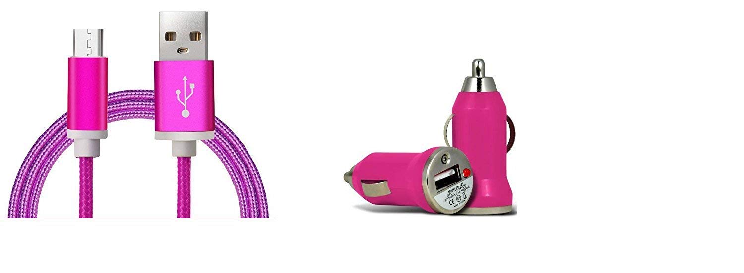 Premium Pink Braided Type-C Charging Cable with Car Cigarette Lighter Adapter - Fast Charging USB-C Cord for OnePlus Nord N200 & Other Smartphones - Perfect for Road Trips & Car Charging