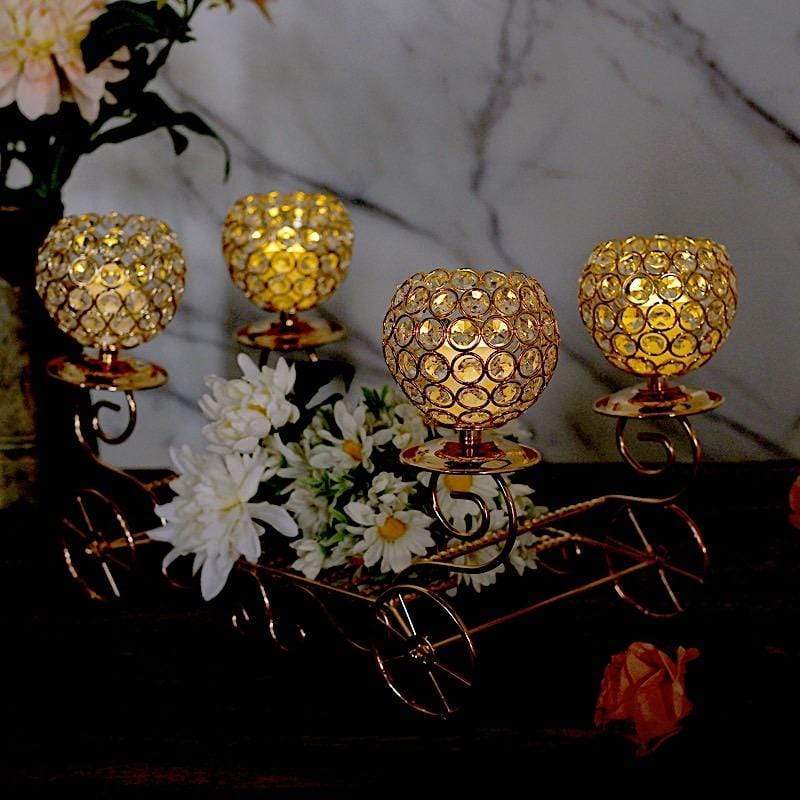 18-Piece Cinderella Carriage Crystal Beaded Candle Holders Set - Elegant Gold Wedding Centerpiece for Birthday Party, Baby Shower & Home Decor