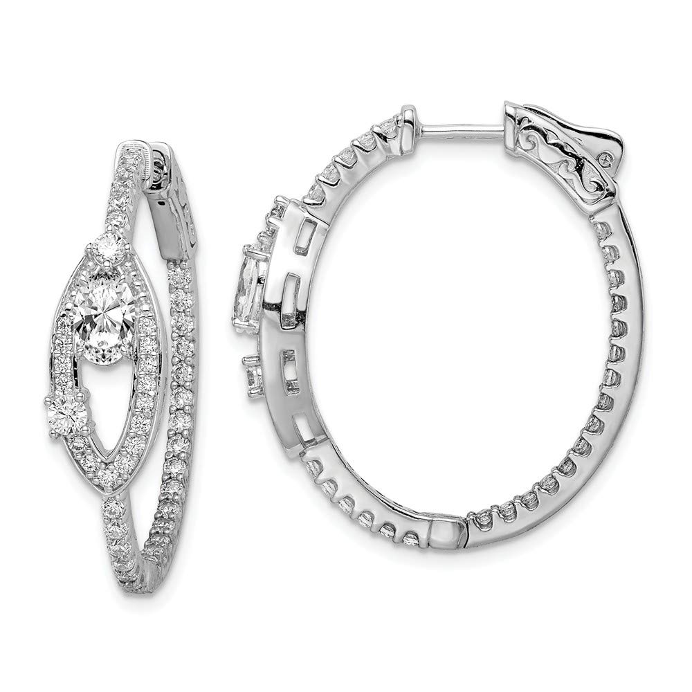 925 Sterling Silver CZ Cubic Zirconia Oval Inside Out Hinged Hoop Earrings for Women - 27mm x 25mm - Elegant Everyday & Party Jewelry Gift