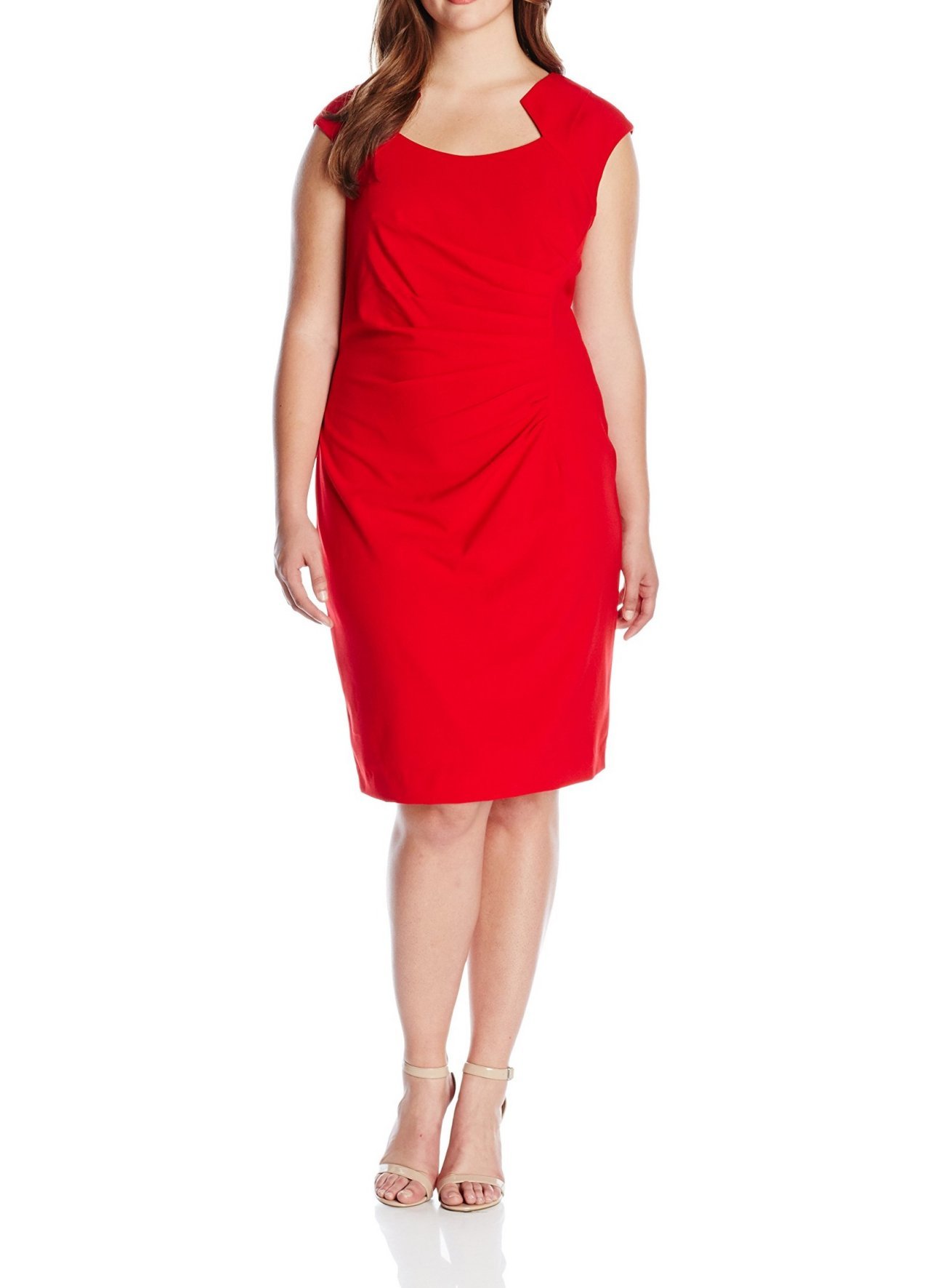 Calvin Klein Women's Plus Size Cap Sleeve Side Ruched Sheath Dress - Elegant Office Wear & Special Occasion Outfit