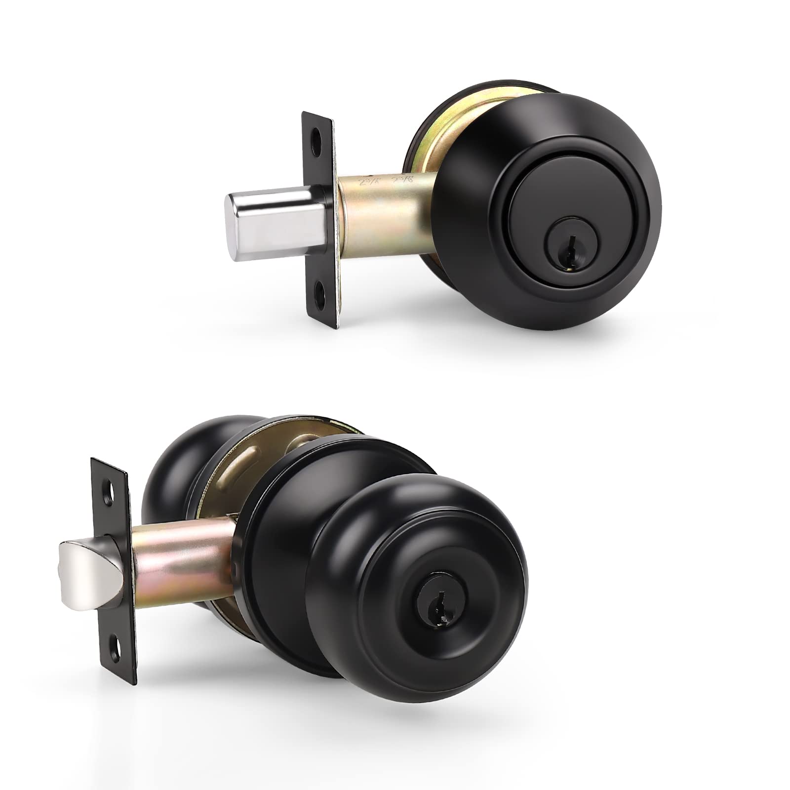 KNOBWELL Keyed Alike Door Knob & Double Cylinder Deadbolt Set - Matte Black Exterior Door Lock with Deadbolt for Enhanced Security - Perfect for Homes, Apartments & Offices (1 Pack)
