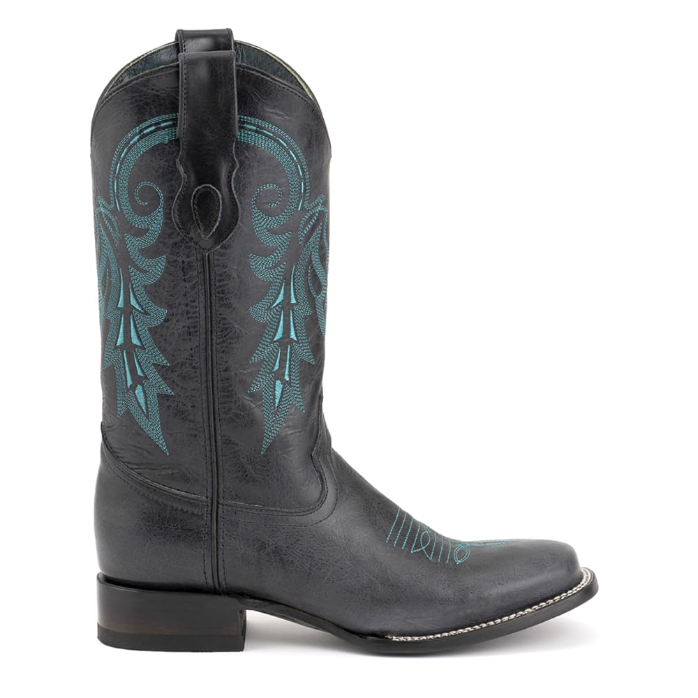 Men's Blaze Embroidered Square Toe Casual Boots - Mid Calf Western Cowboy Boots for Men in Black & Blue | Perfect for Country Dancing, Rodeo Events & Everyday Wear