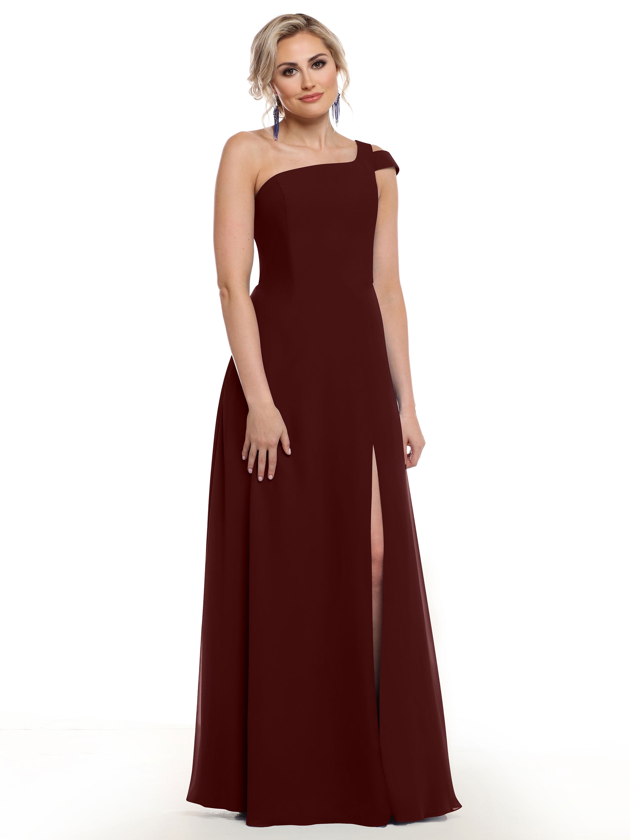 Elegant 80139 Chiffon A-Line One Shoulder Bridesmaid Dress with High Slit - Perfect for Weddings, Prom & Formal Events