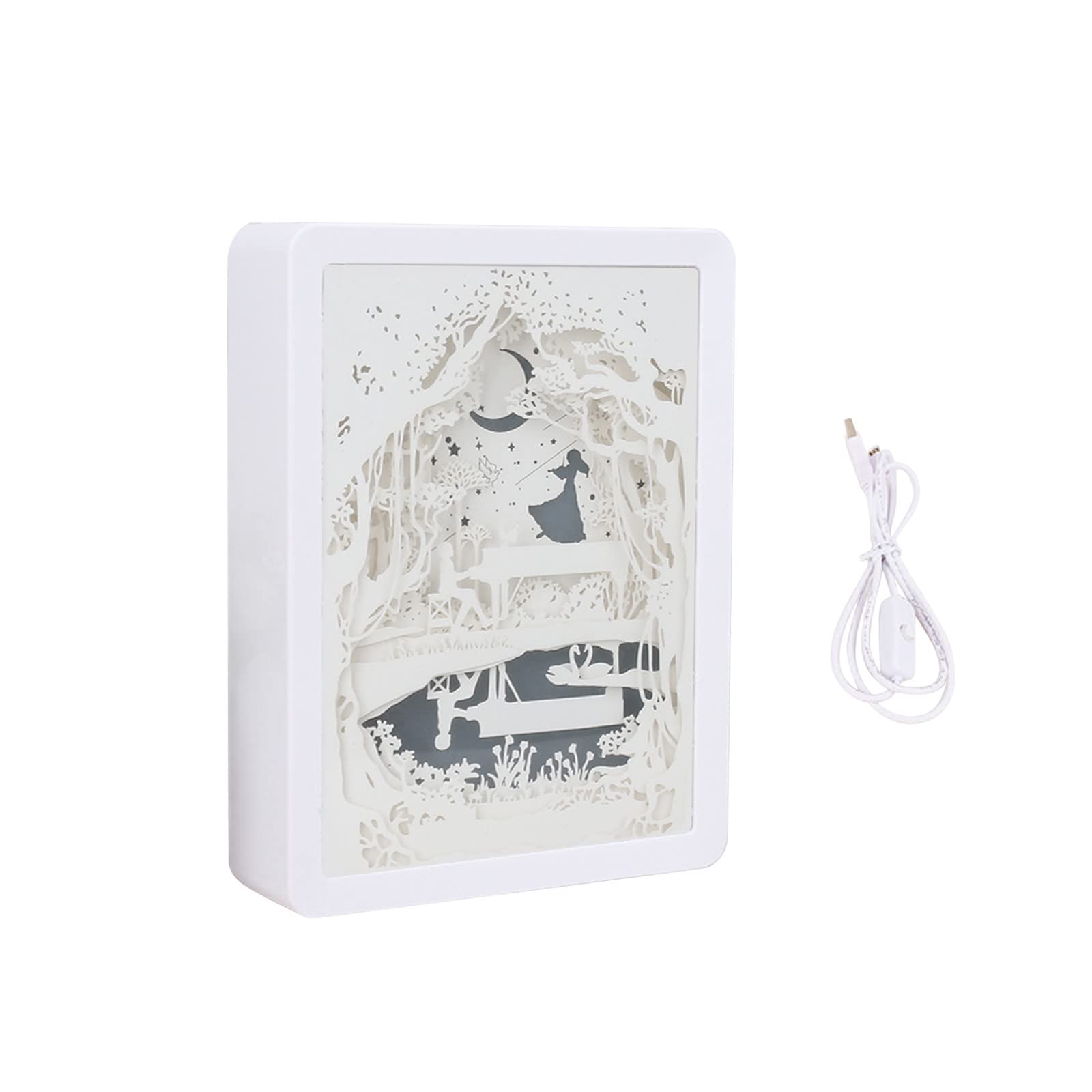 FEVOGA 3D Shadow Paper Carving Photo Frame Lamp - Holiday Creative Gift, Bedside Table Lamp, Home Decor Atmosphere Light | Perfect for Christmas Gifts, Bedroom Nightstand, Living Room Decor