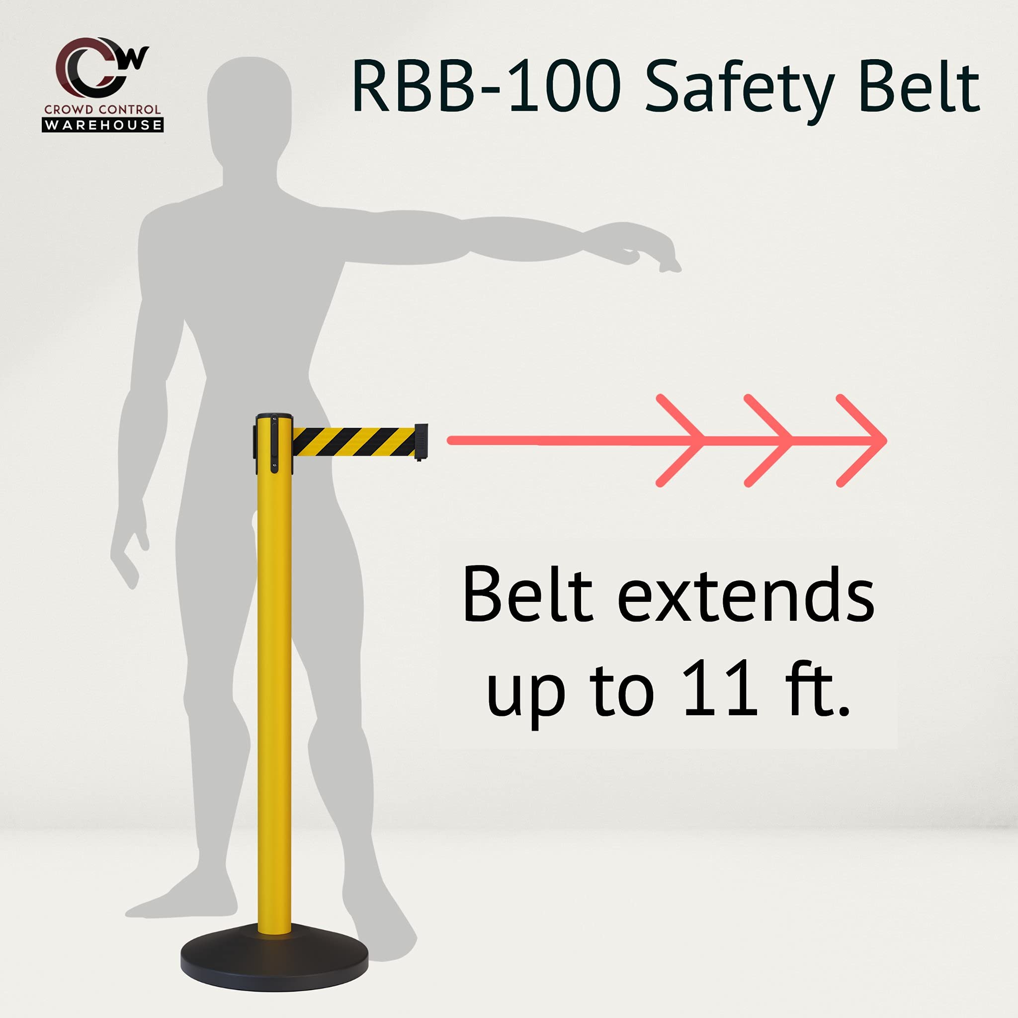 CCW Set of 2 Retractable Safety Belt Barriers - 11ft Yellow Stanchions with Black & White Striped Belts for Crowd Control | Ideal for Warehouses, Events & Queue Management