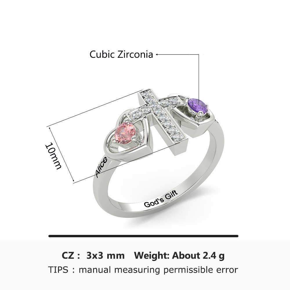 Personalized Promise Rings for Women - Custom Name & 2 Simulated Birthstones Mother's Rings in Sterling Silver | Romantic Gift for Anniversary, Valentine's Day & Special Occasions