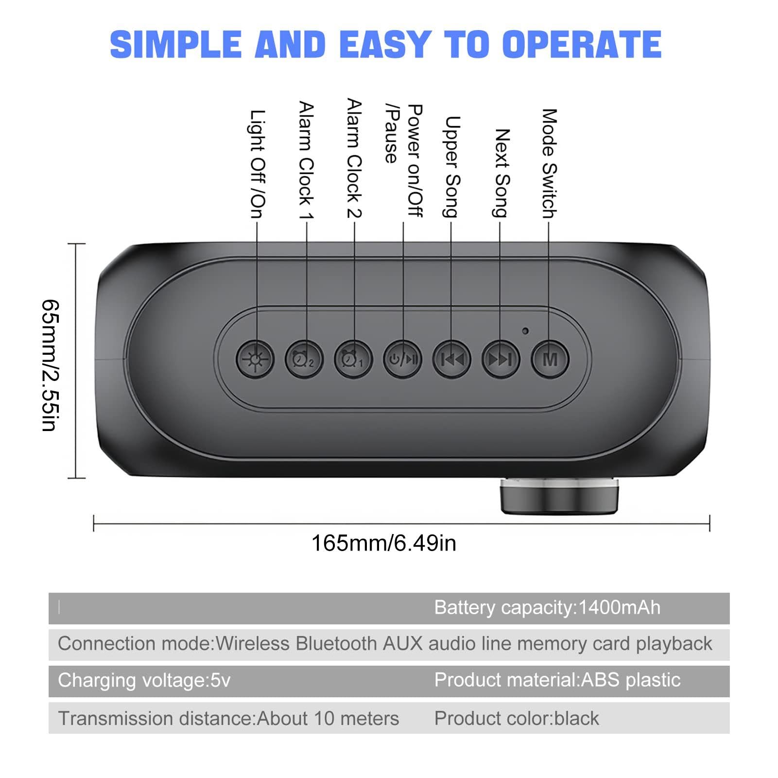Wireless Alarm Clock with USB Rechargeable Battery, LED Display & Sleep Timer - Portable Digital Clock Radio with Speaker for Bedroom, Office, Travel | White Noise Machine for Better Sleep & Relaxation