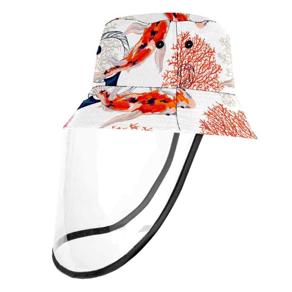 Unisex Koi Fish Print Canvas Bucket Hat with Wide Brim - UV Protection Sun Hat for Men & Women - Perfect for Fishing, Beach, Hiking & Outdoor Activities