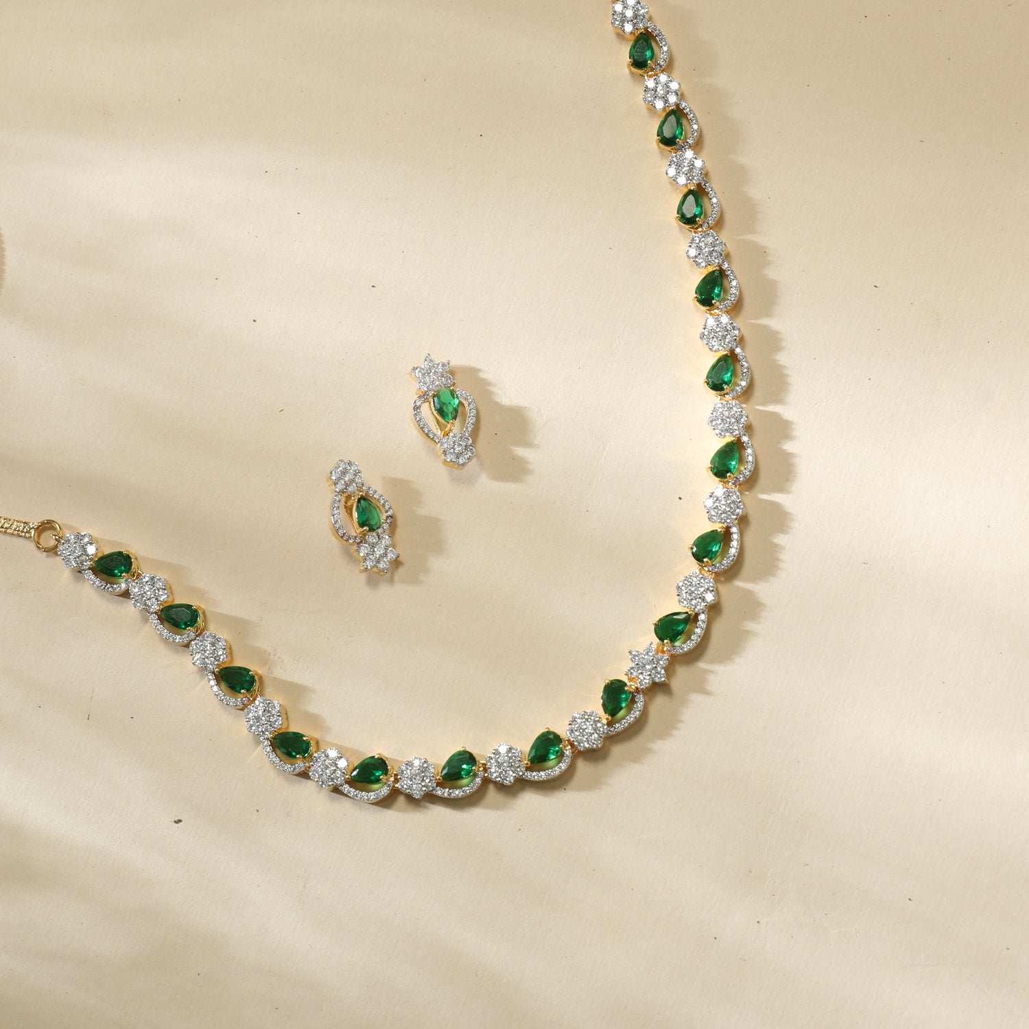 Mira Nakshtra CZ Green Necklace Set for Women - Elegant Cubic Zirconia Jewelry for Parties, Weddings & Special Occasions