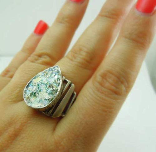 Ancient Roman Glass Oval Ring - Handmade Hammered Silver Jewelry for Women, Vintage Style Statement Piece (Perfect for Weddings, Parties & Everyday Wear)