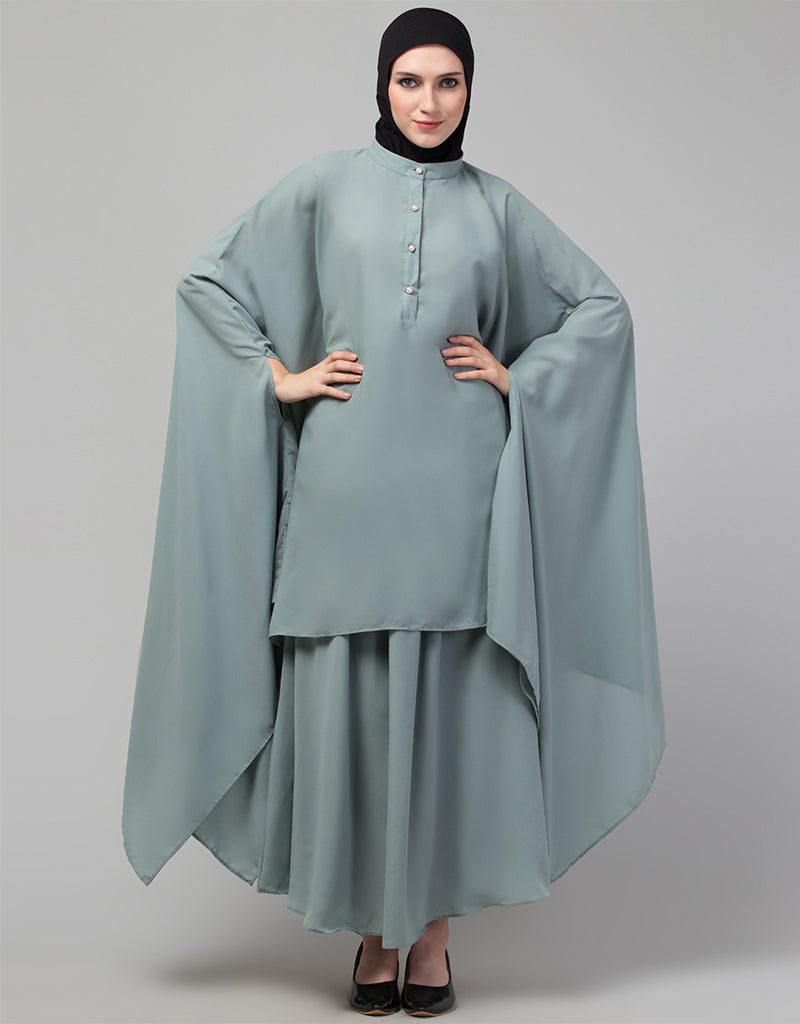 Elegant Arabic Two-Piece Butterfly Kaftan in Sage Green - Perfect for Eid, Weddings & Special Occasions
