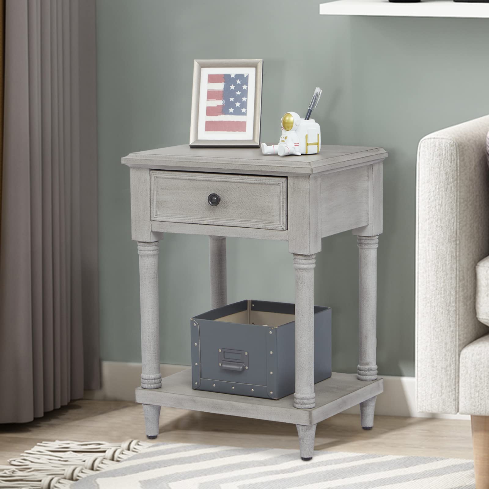 Modern Nightstand with Drawer & Storage Shelf - Wooden Bedside Table for Bedroom & Living Room | Easy Assembly, Matte Gray Finish | Perfect for Small Spaces, Apartment Decor & Guest Room Furniture
