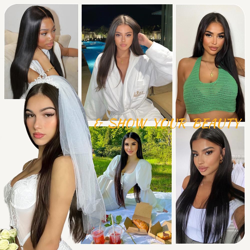 Wear and Go Glueless Human Hair Wigs for Women - 6x4 Straight Lace Front Wig with Pre Plucked & Pre Cut HD Lace, 180% Density, 24 Inch Natural Black - Perfect for Daily Wear, Parties, and Special Occasions
