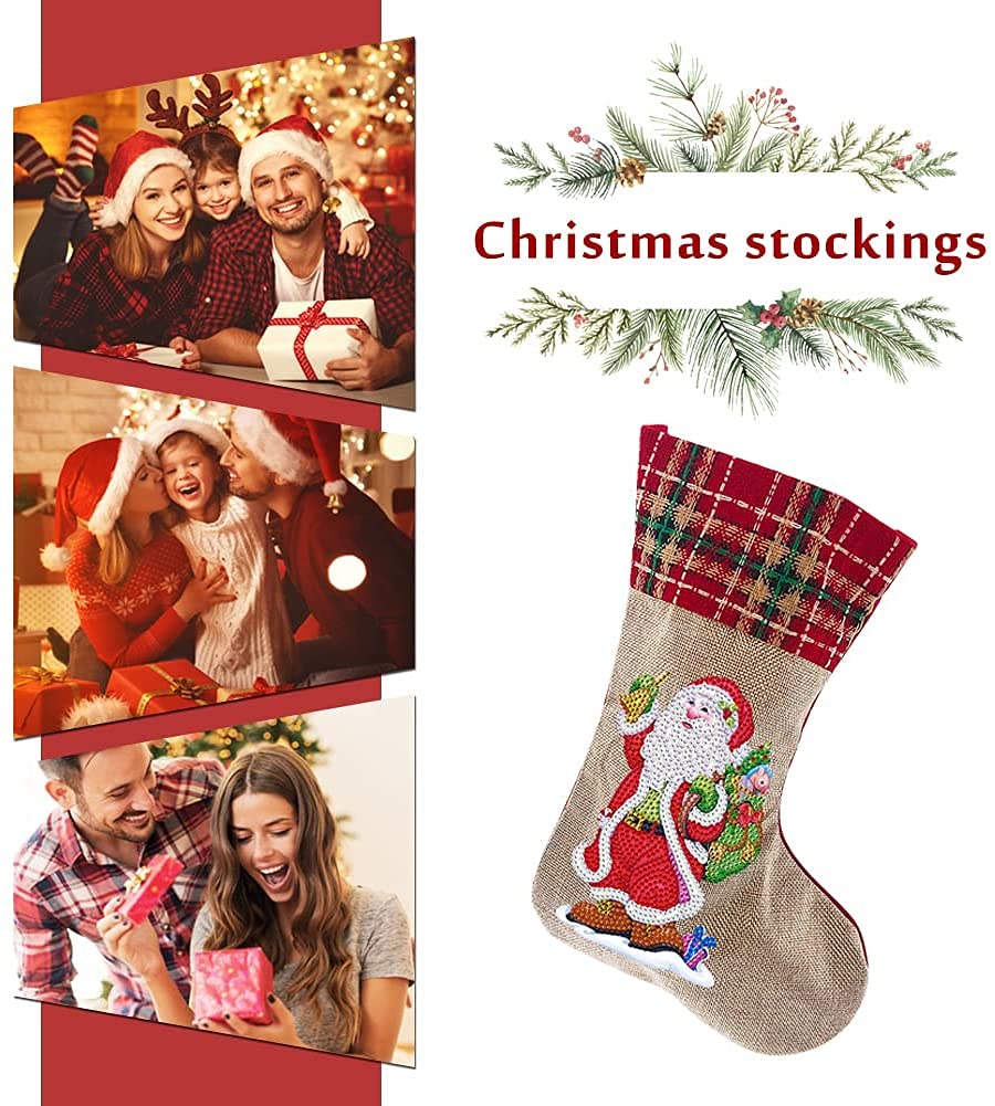 5D Diamond Painting Christmas Stockings Kit - 14 Inch DIY Santa Claus & Gift Design, Holiday Fireplace Hanging Decor for Family, Xmas Party, Home Decoration | Perfect for Christmas Tree, Mantel, and Festive Gift Bags