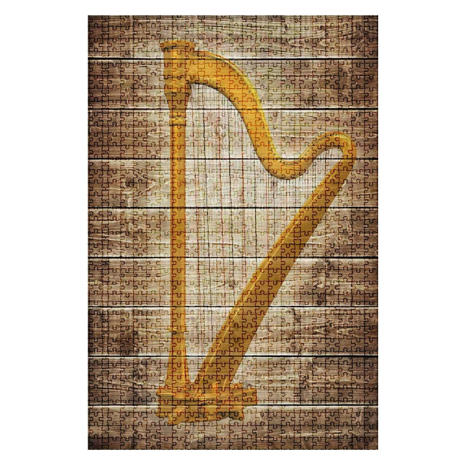 1000-Piece Wooden Jigsaw Puzzle - Golden Harp Musical Instrument - Challenging Adult & Kids Puzzle - DIY Educational Toy - Home Decor Gift (Perfect for Family Game Night & Cognitive Development)