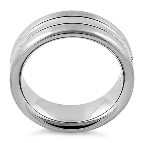 Premium Stainless Steel Double Groove Band Ring - Polished Center & Satin Finish - Durable Wedding Band, Anniversary Gift for Him/Her, Everyday Fashion Jewelry