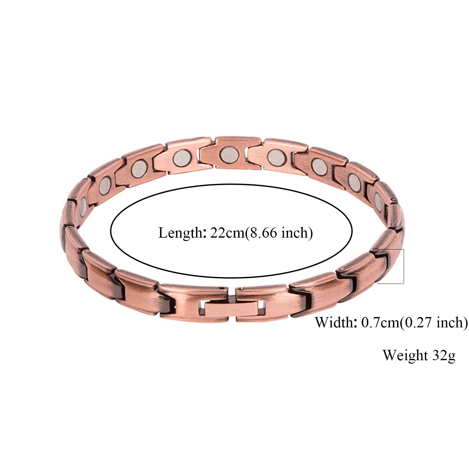Feraco Solid Copper Magnetic Bracelet for Men & Women - 99.99% Pure Copper, Hand-Forged with 3500 Gauss Magnets - Pain Relief & Improved Circulation for Arthritis & Joint Discomfort